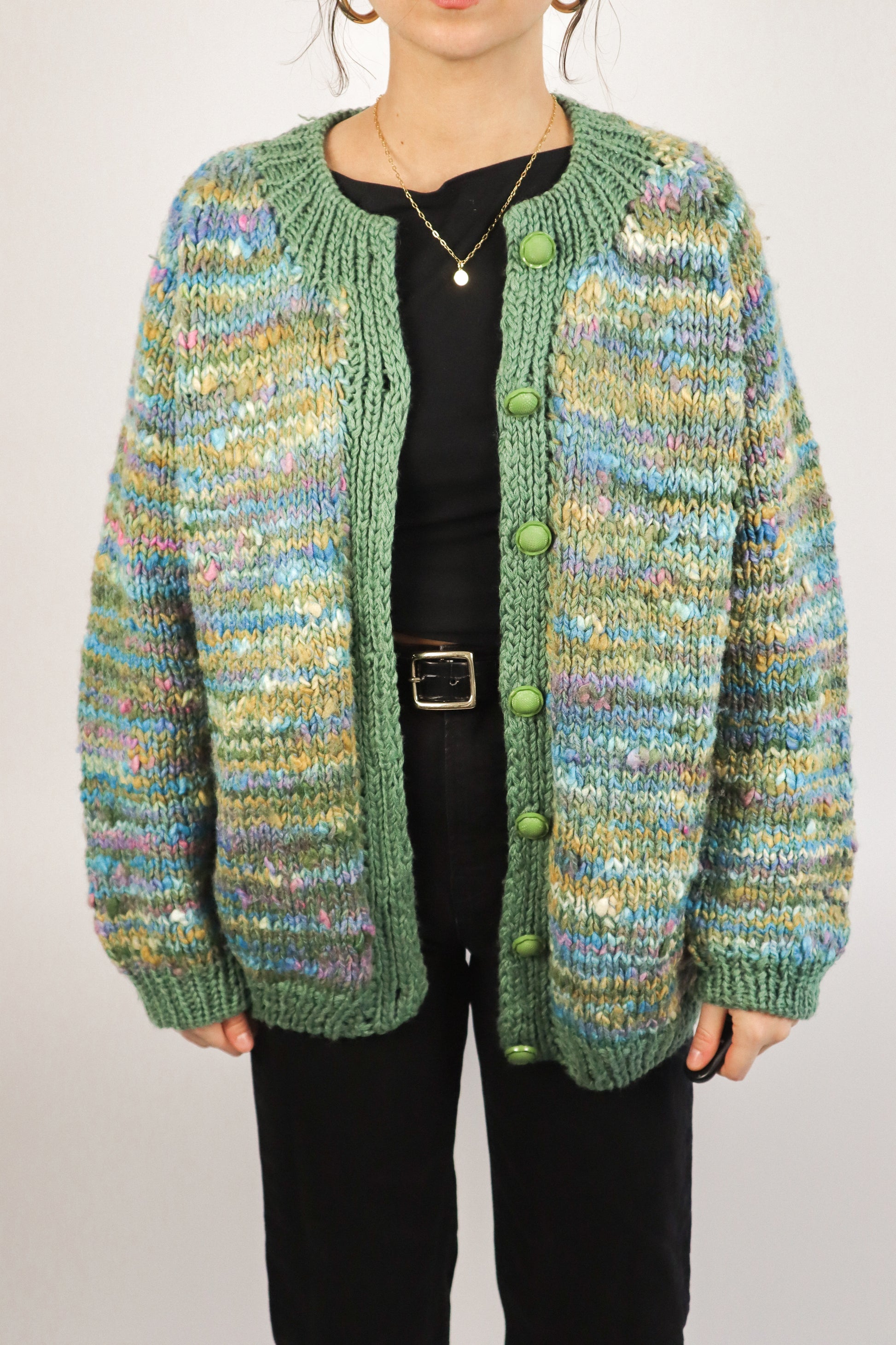 Vintage x Hand Knit Multicolour Chunky Cardi (M/L)