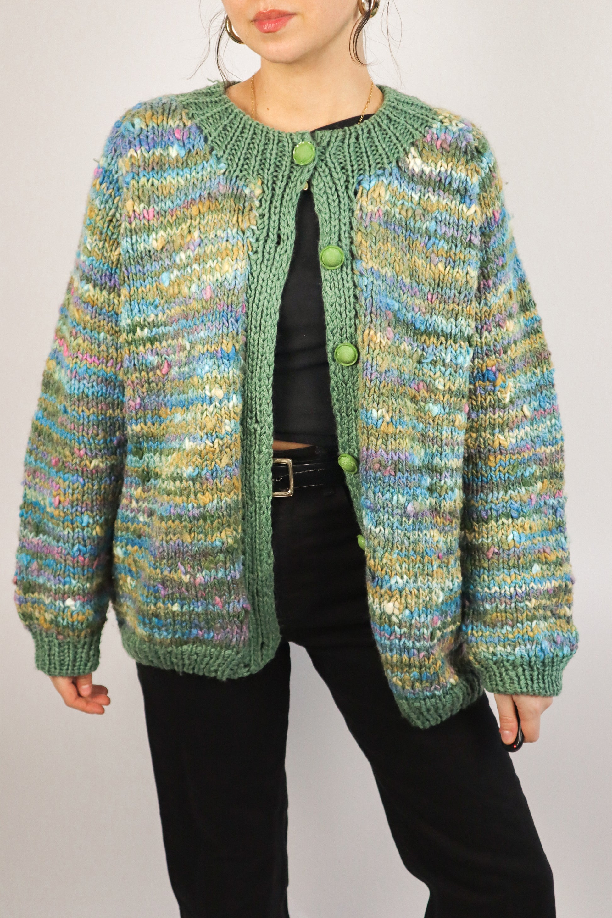 Vintage x Hand Knit Multicolour Chunky Cardi (M/L)