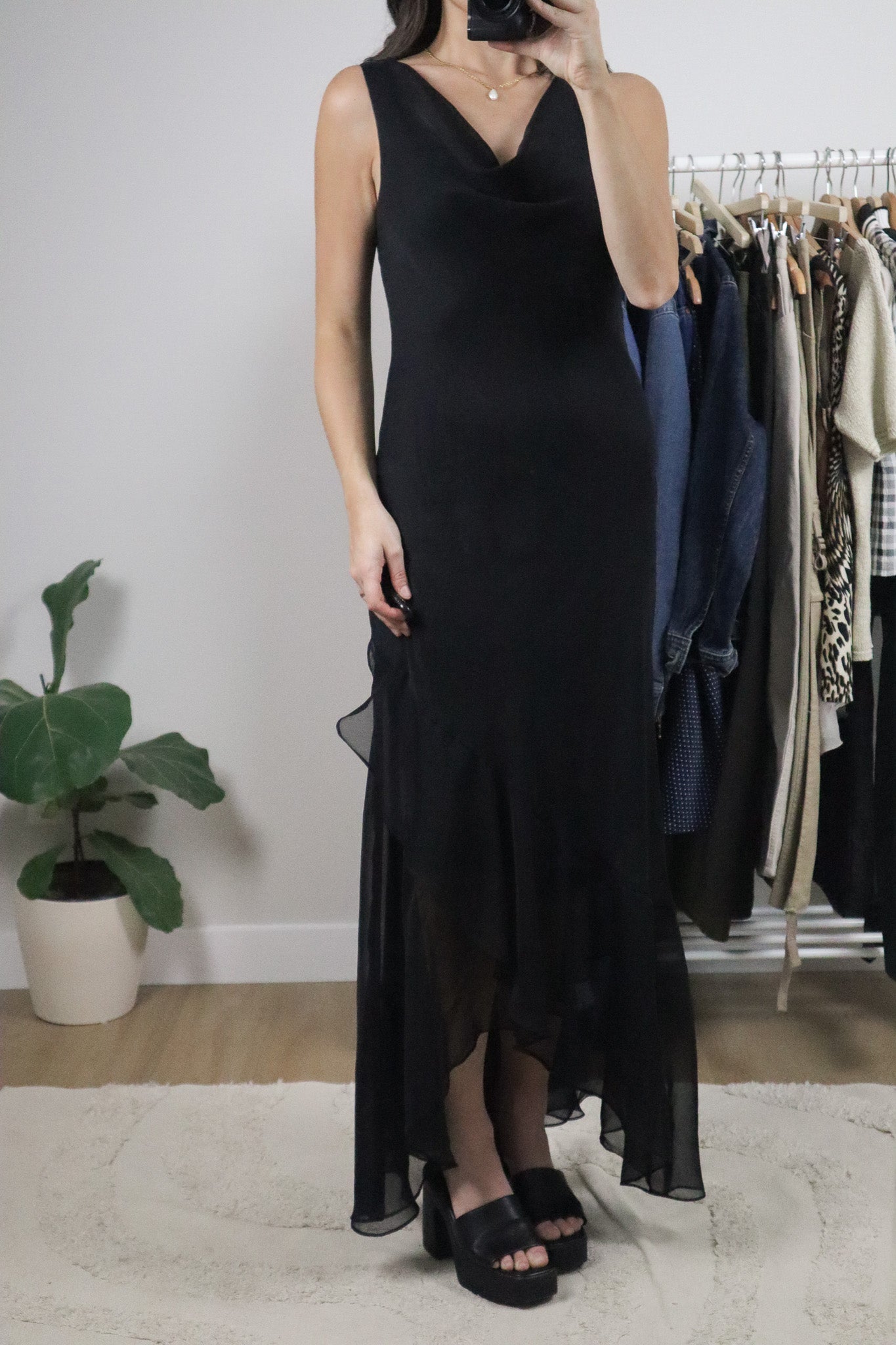 Vintage x Mesh Cowl Neck Asymmetrical Maxi Dress (6/8)