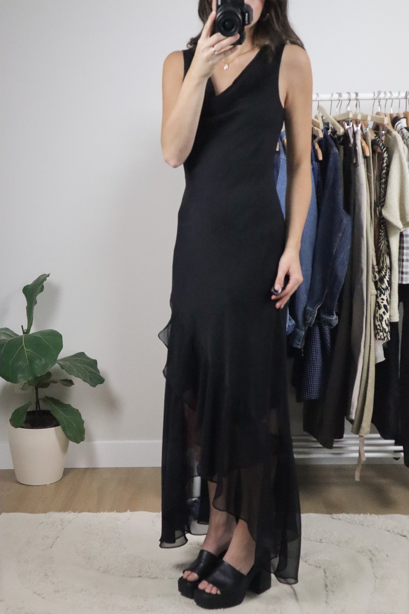 Vintage x Mesh Cowl Neck Asymmetrical Maxi Dress (6/8)