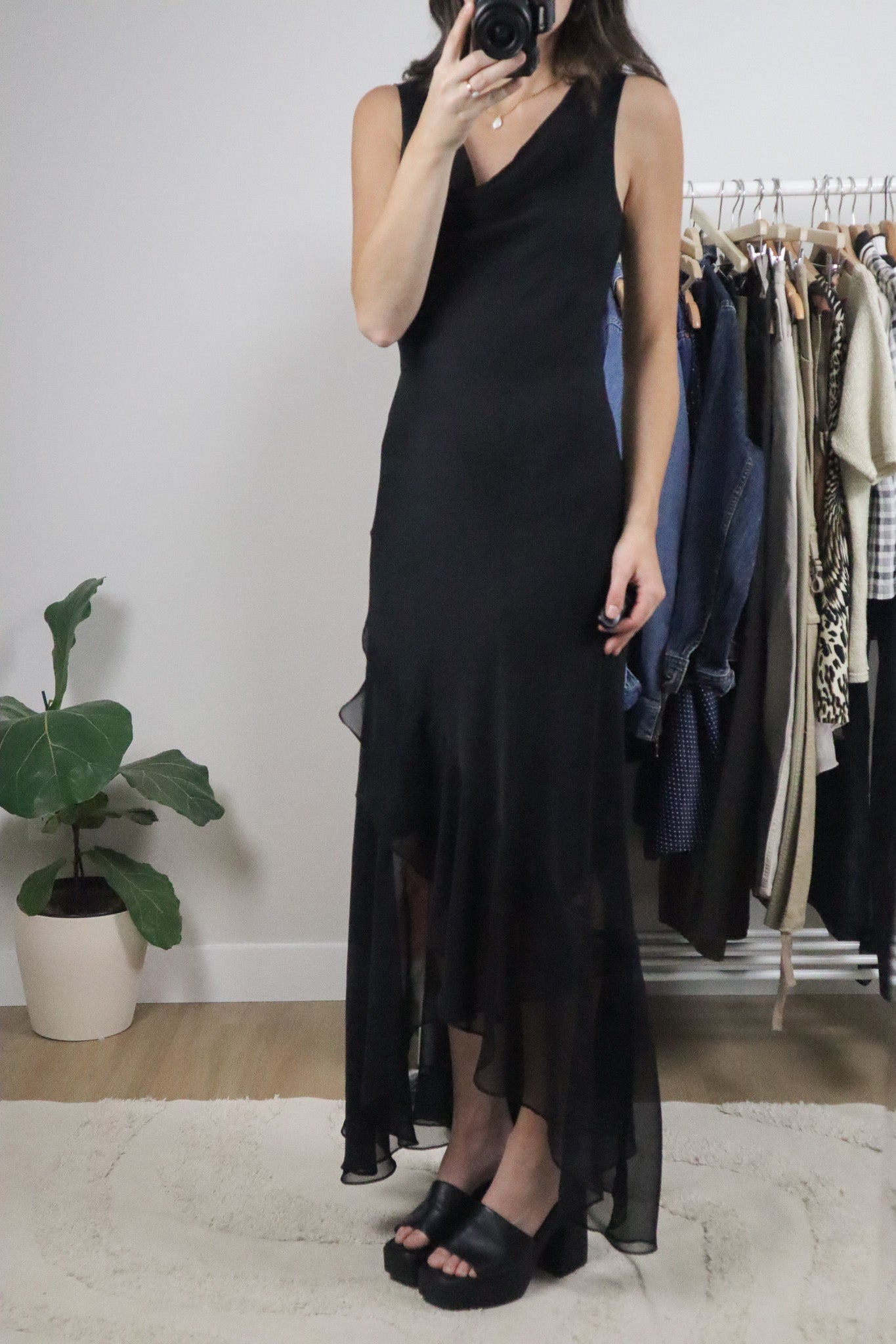 Vintage x Mesh Cowl Neck Asymmetrical Maxi Dress (6/8)