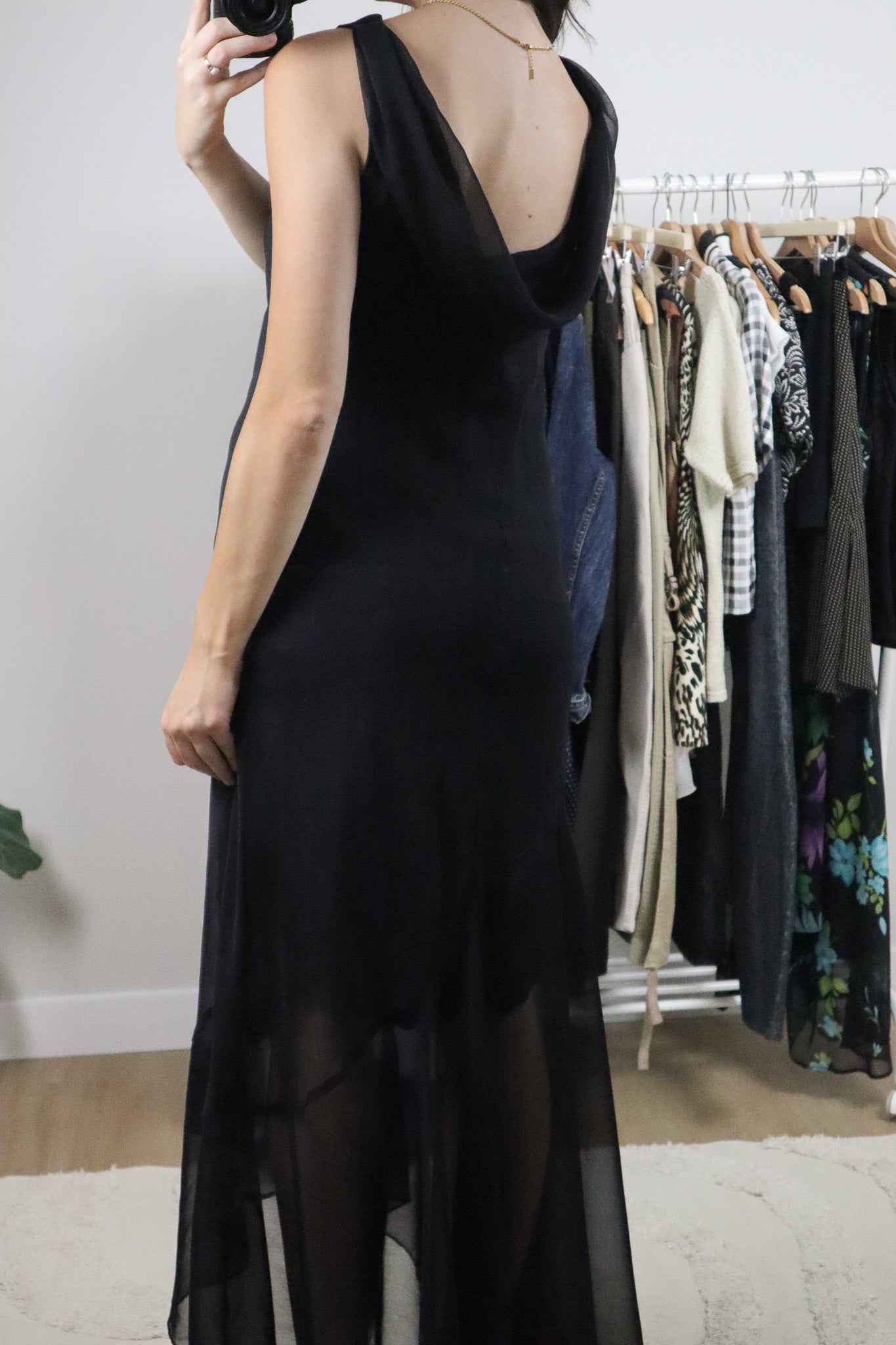 Vintage x Mesh Cowl Neck Asymmetrical Maxi Dress (6/8)