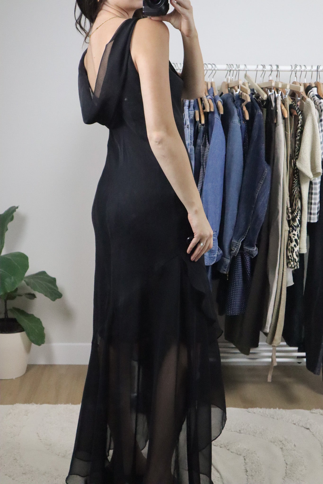 Vintage x Mesh Cowl Neck Asymmetrical Maxi Dress (6/8)