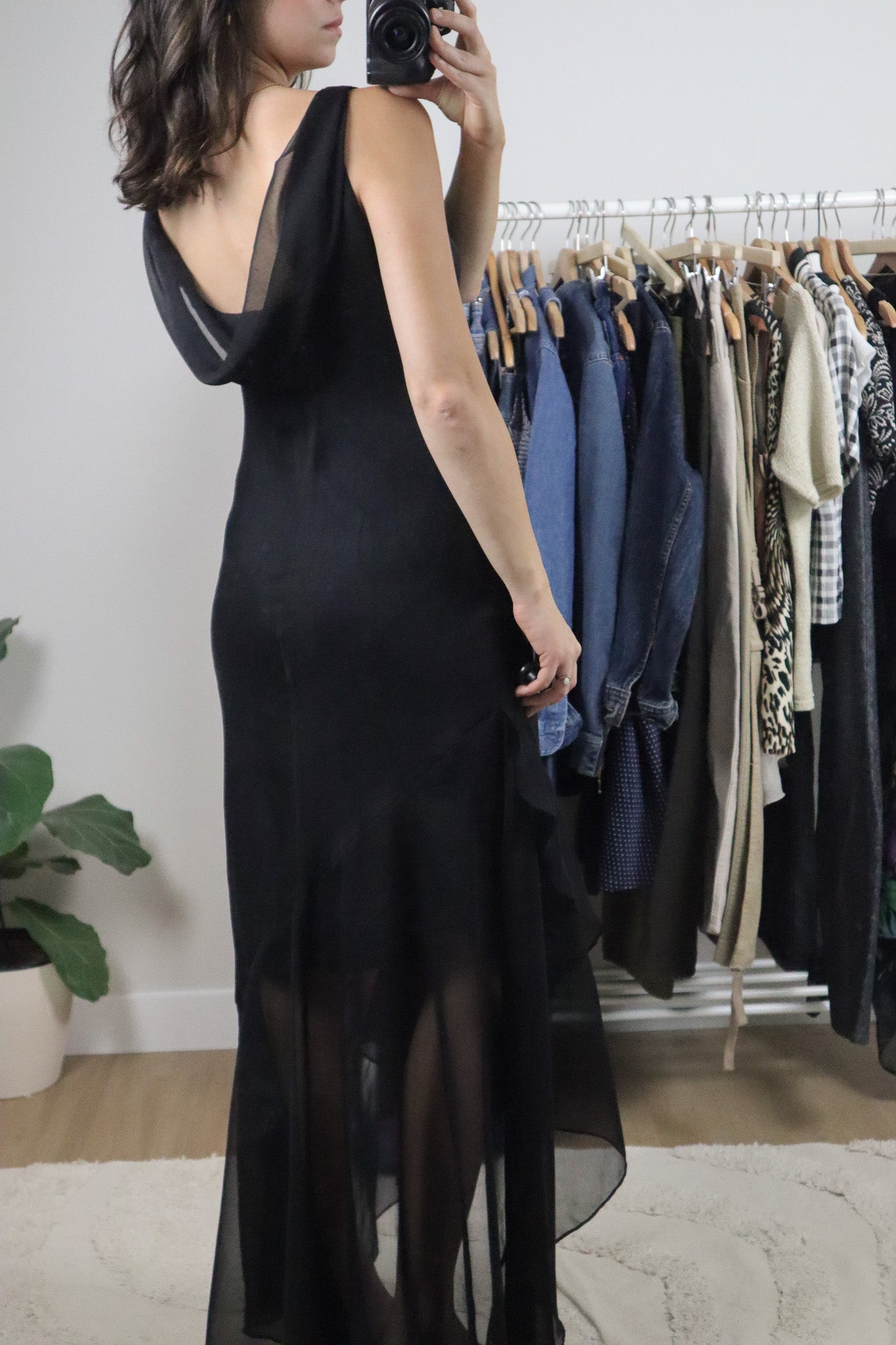 Vintage x Mesh Cowl Neck Asymmetrical Maxi Dress (6/8)