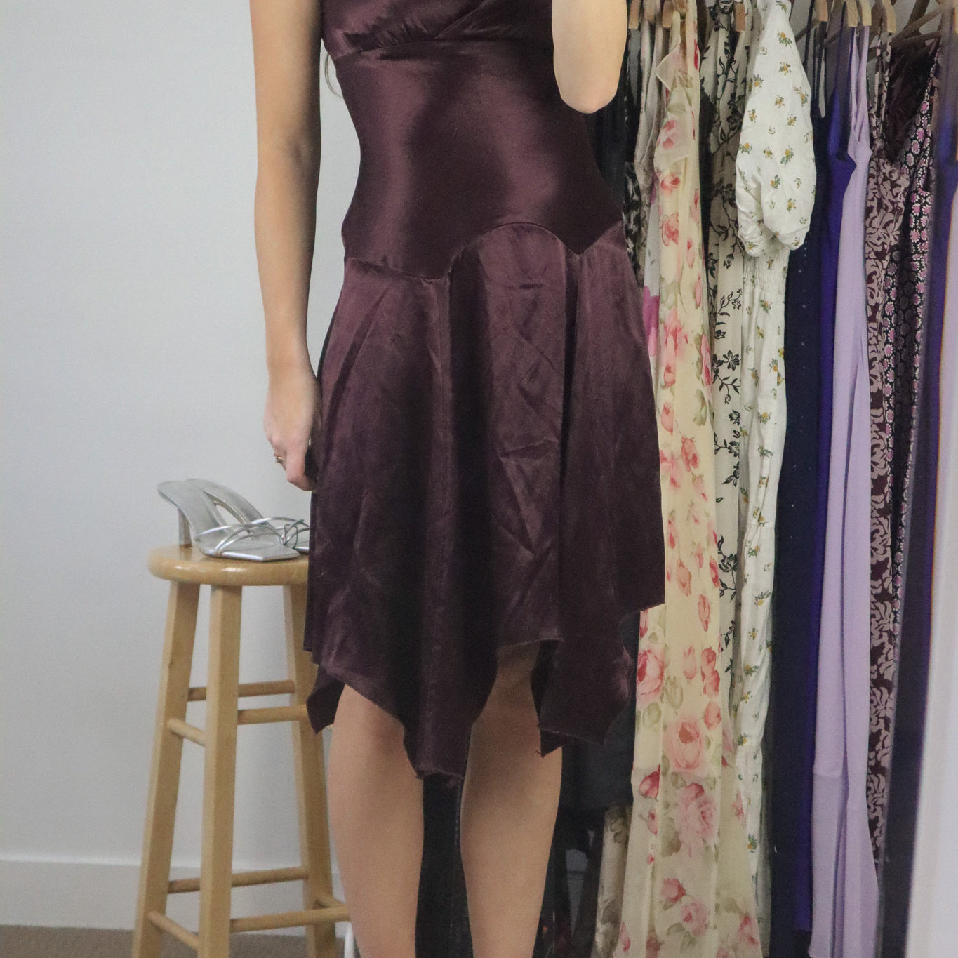 Vintage x Drop Waist Satin Dress (S)