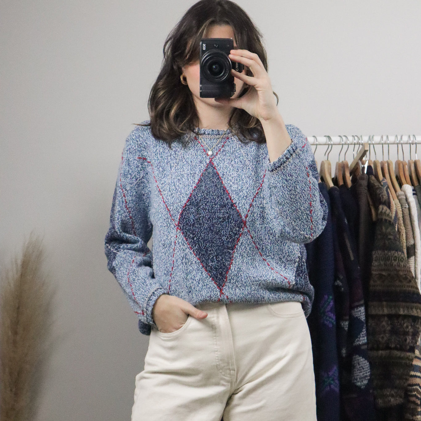Vintage x Argyle Knit Sweater (S/M)