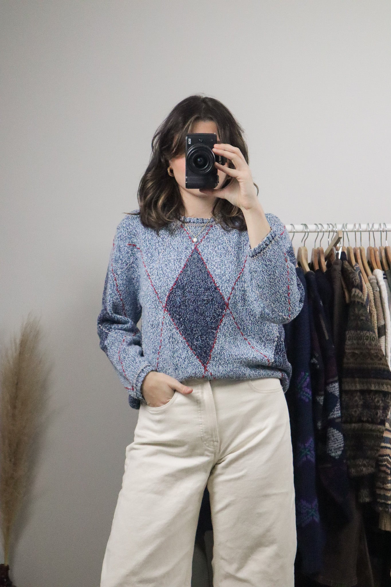 Vintage x Argyle Knit Sweater (S/M)