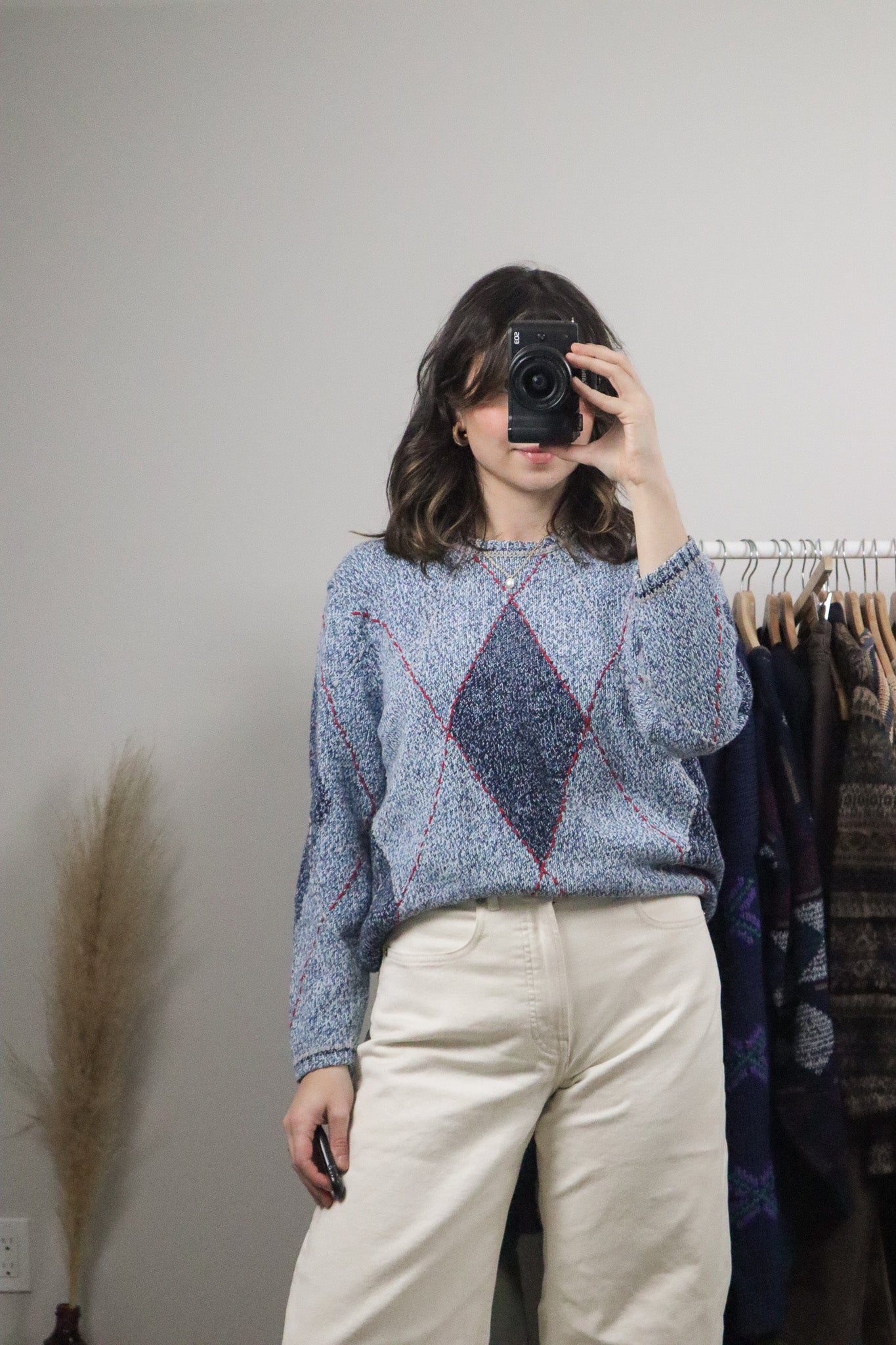 Vintage x Argyle Knit Sweater (S/M)