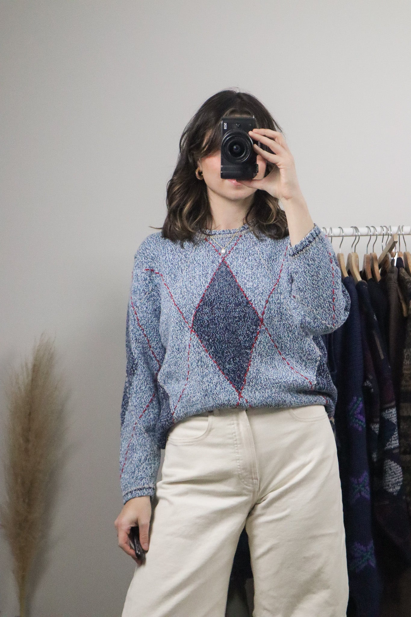 Vintage x Argyle Knit Sweater (S/M)