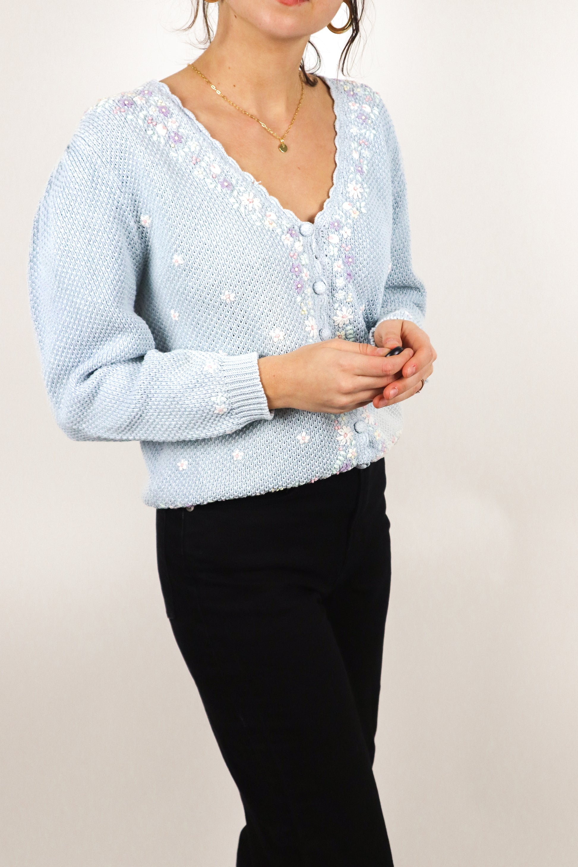 Vintage x Embroidered Knit Cardigan (S)