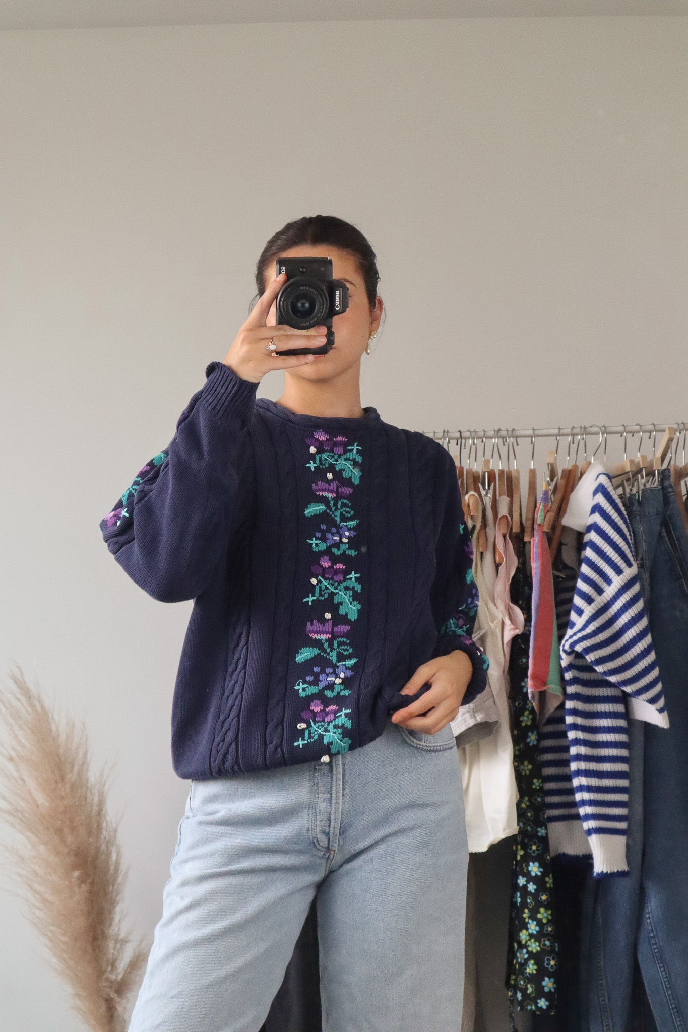 Vintage x Floral Chunky Knit Sweater (S/M)