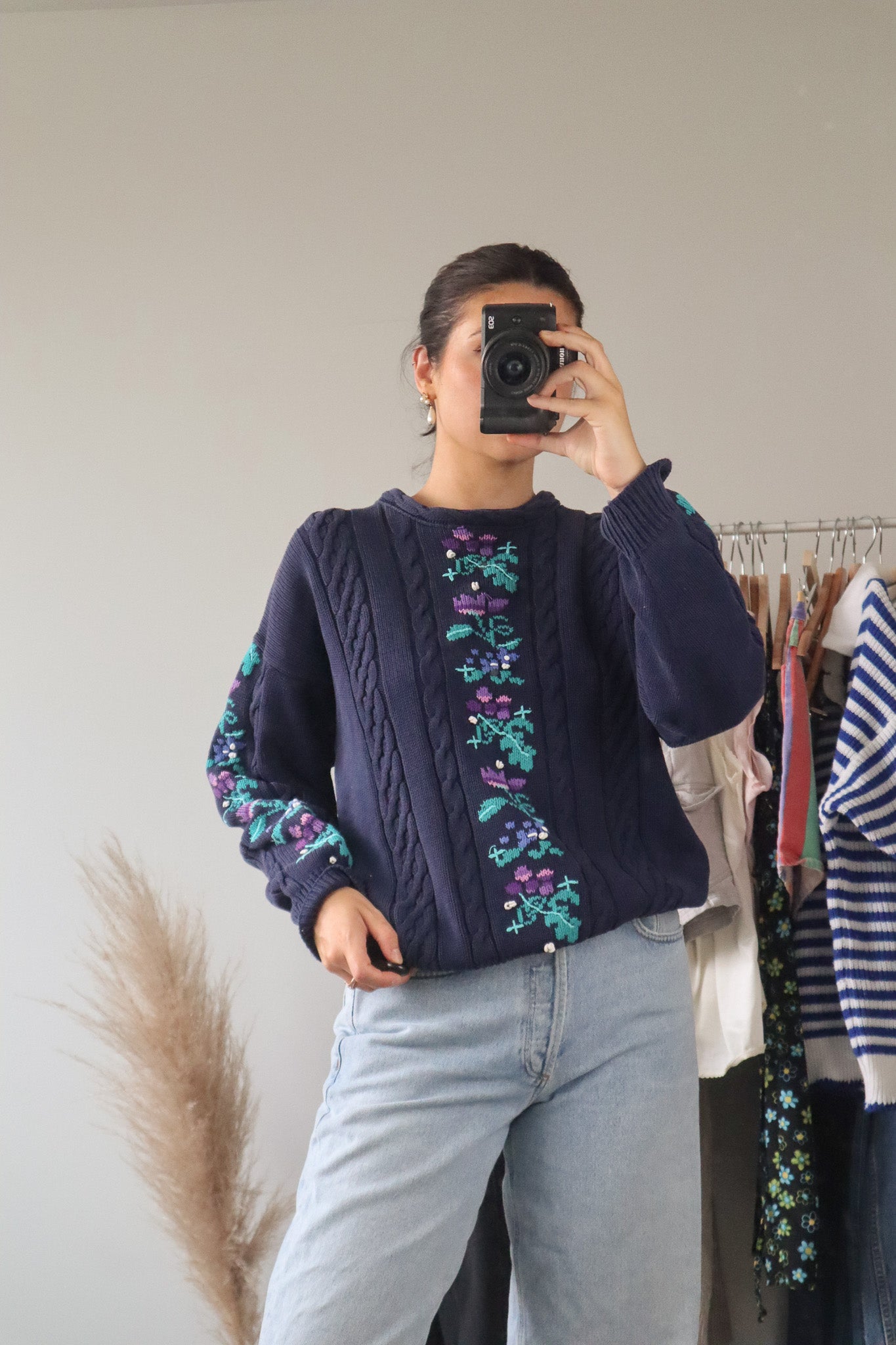 Vintage x Floral Chunky Knit Sweater (S/M)