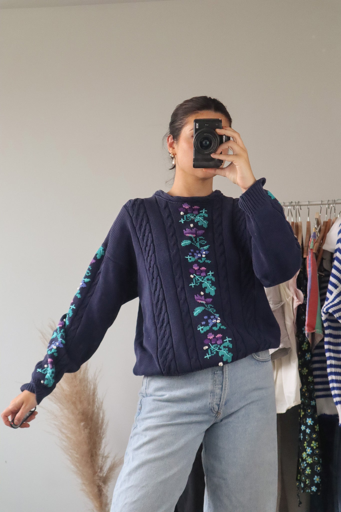 Vintage x Floral Chunky Knit Sweater (S/M)