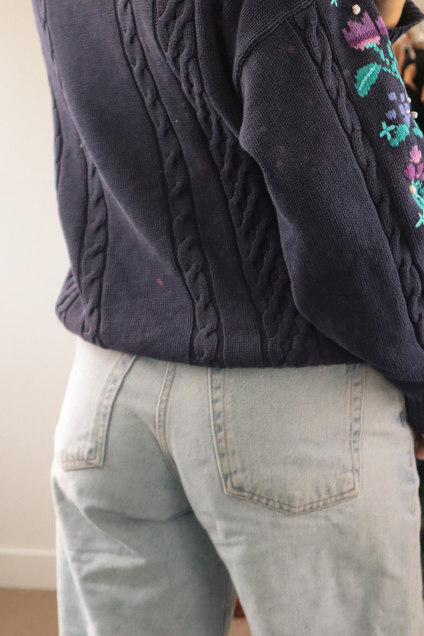 Vintage x Floral Chunky Knit Sweater (S/M)