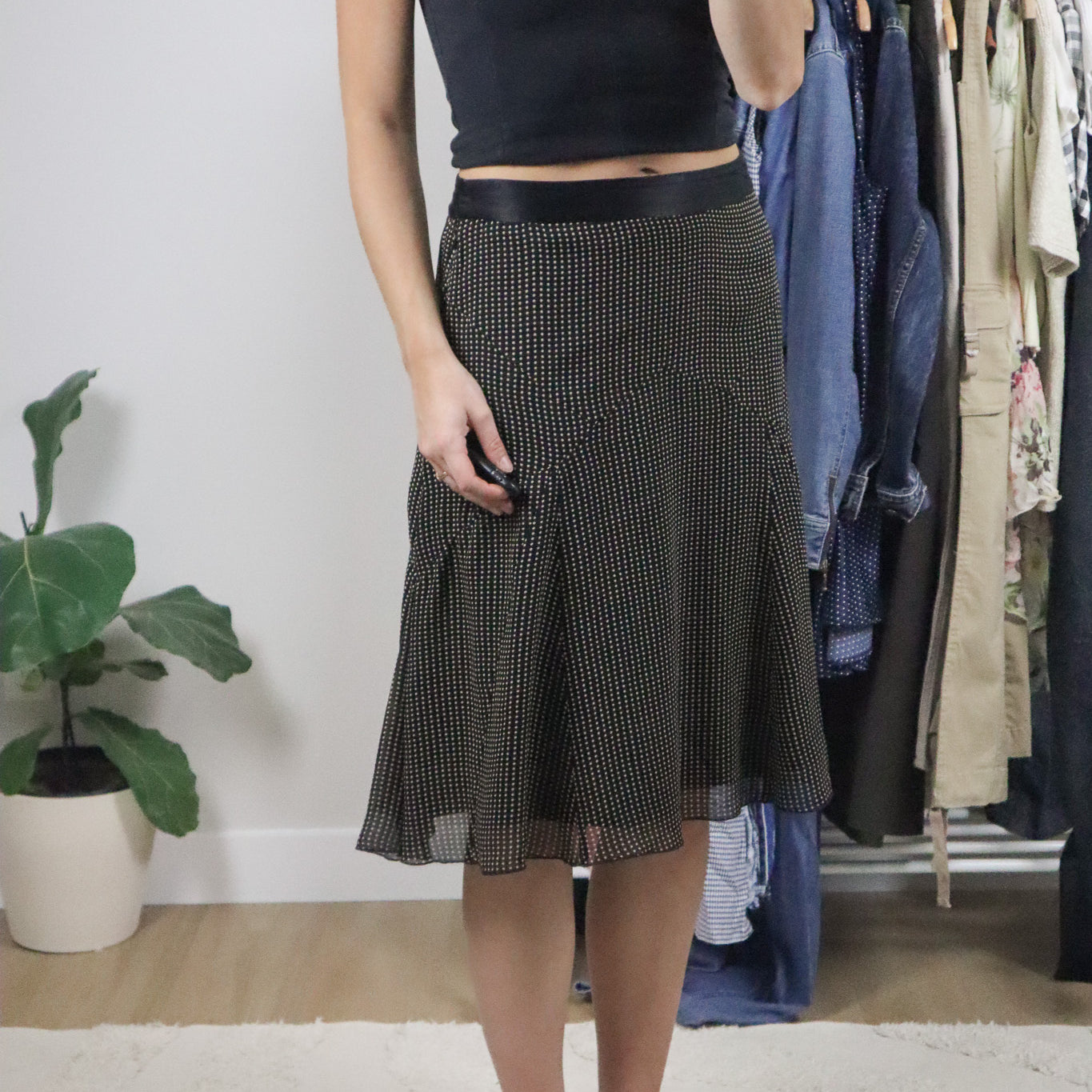 Vintage x Silk Polka Dot Midi Skirt (S)