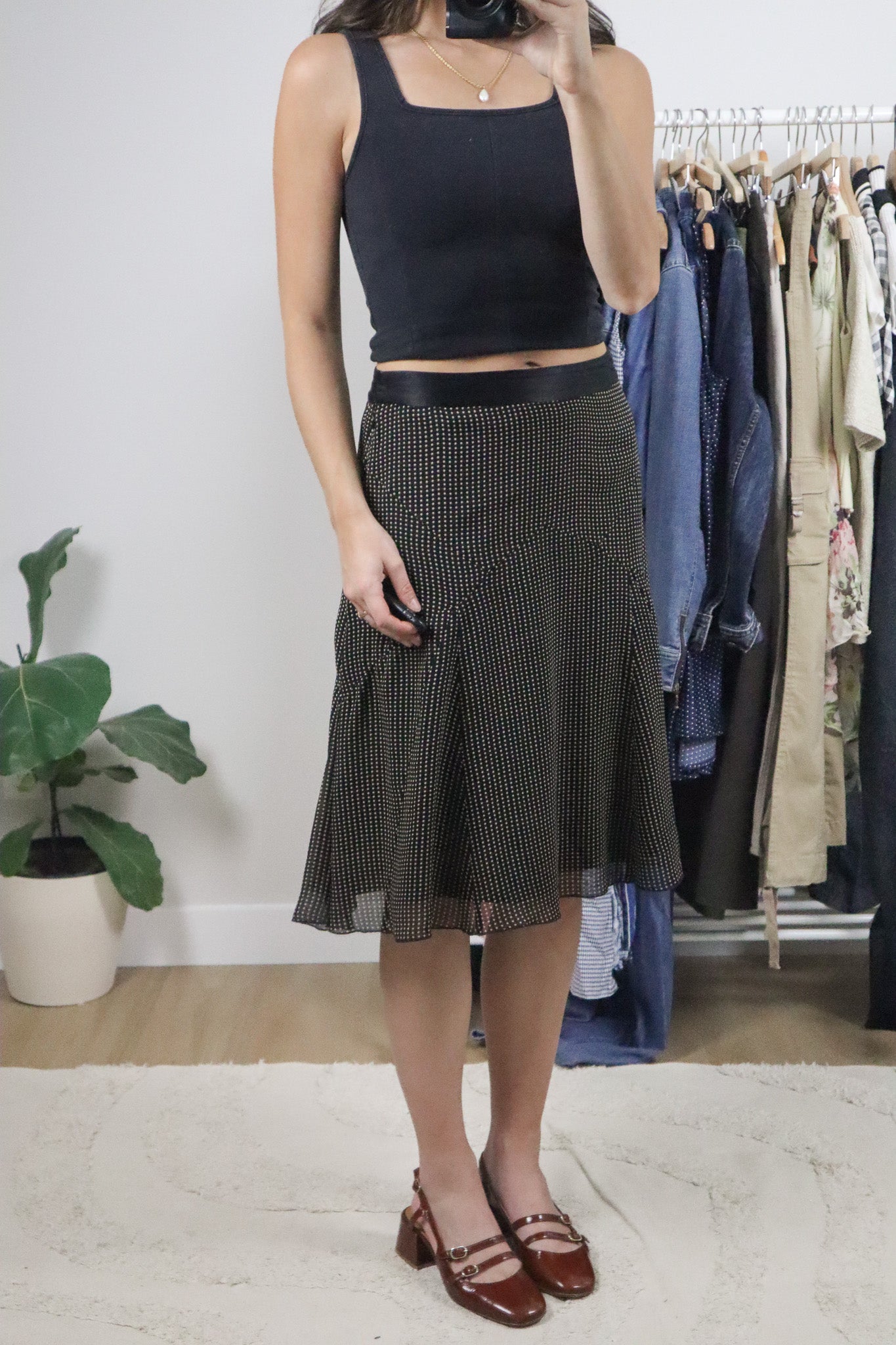 Vintage x Silk Polka Dot Midi Skirt (S)
