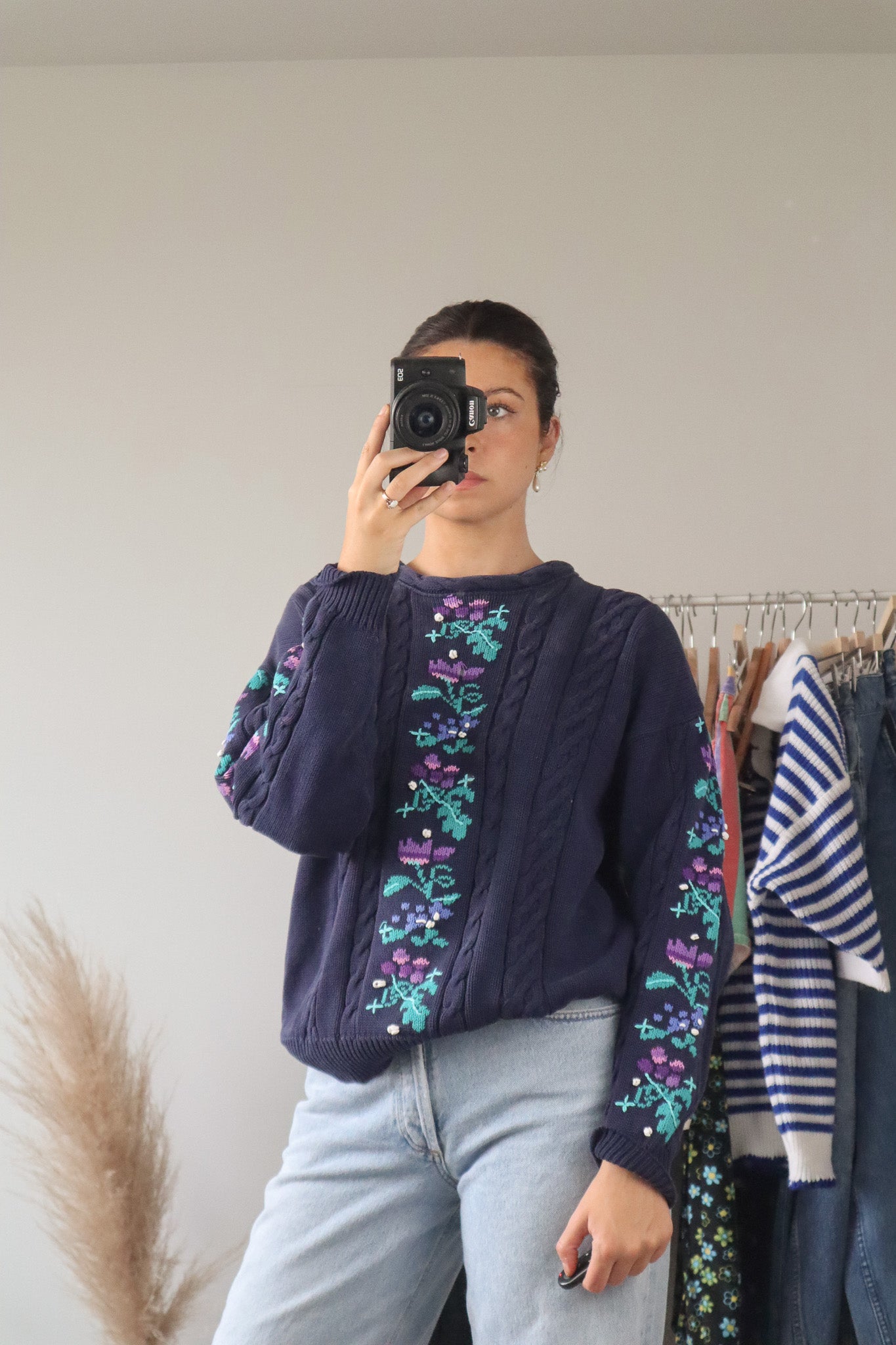 Vintage x Floral Chunky Knit Sweater (S/M)