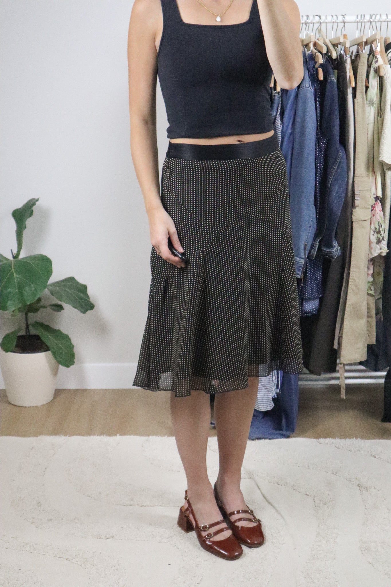 Vintage x Silk Polka Dot Midi Skirt (S)