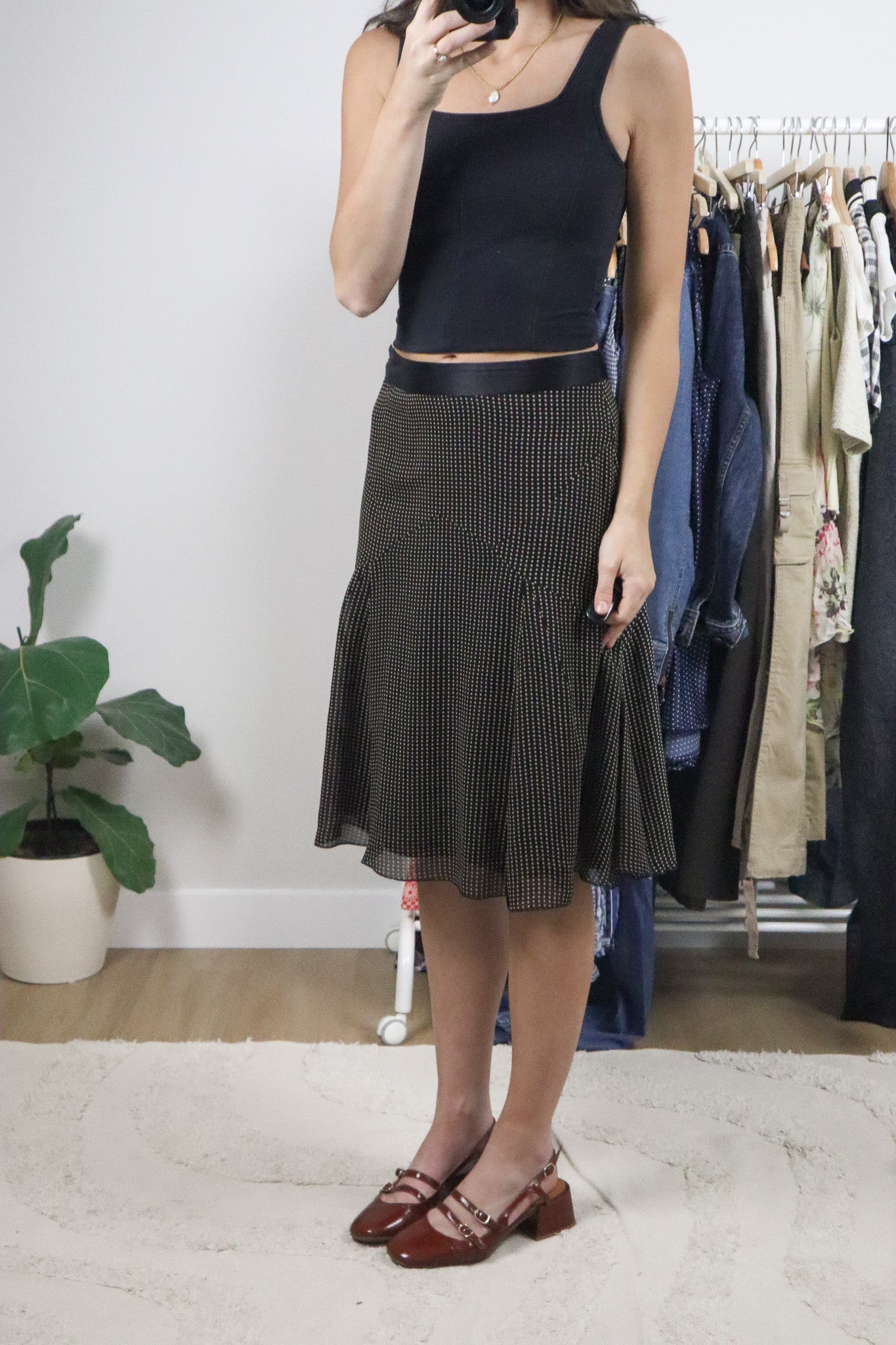 Vintage x Silk Polka Dot Midi Skirt (S)