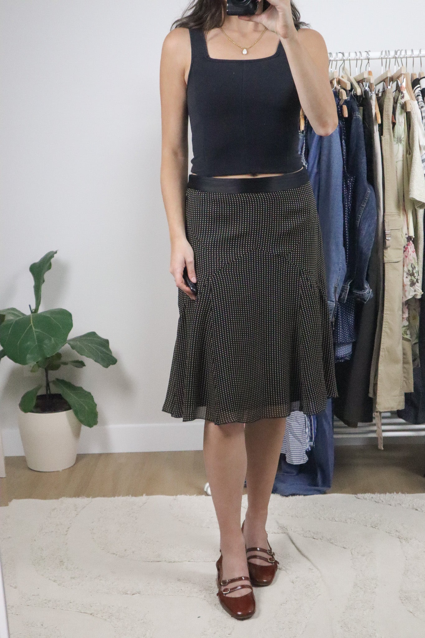 Vintage x Silk Polka Dot Midi Skirt (S)