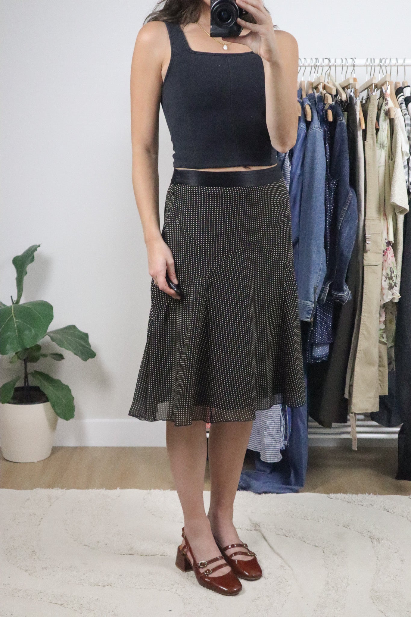 Vintage x Silk Polka Dot Midi Skirt (S)