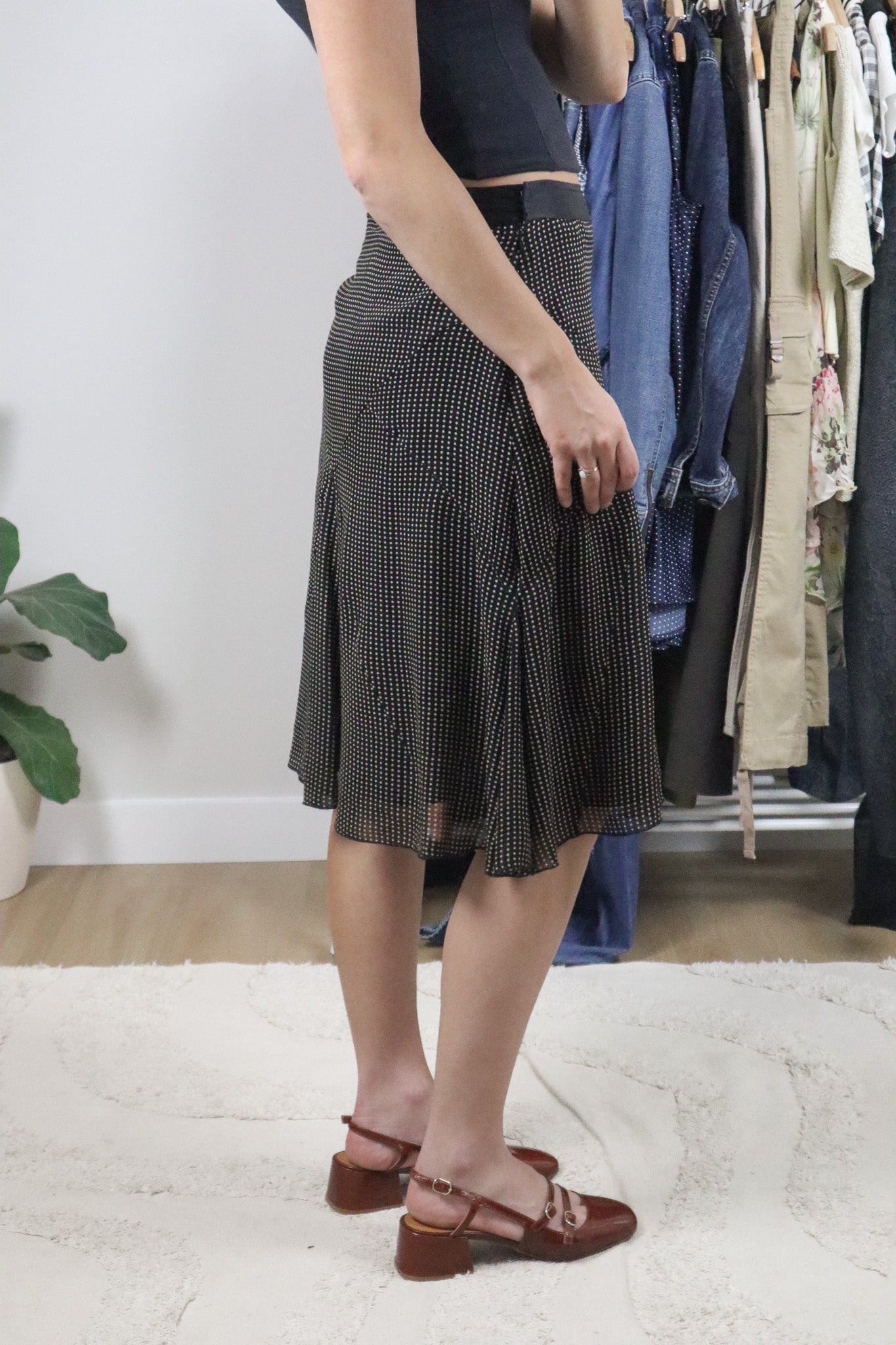 Vintage x Silk Polka Dot Midi Skirt (S)