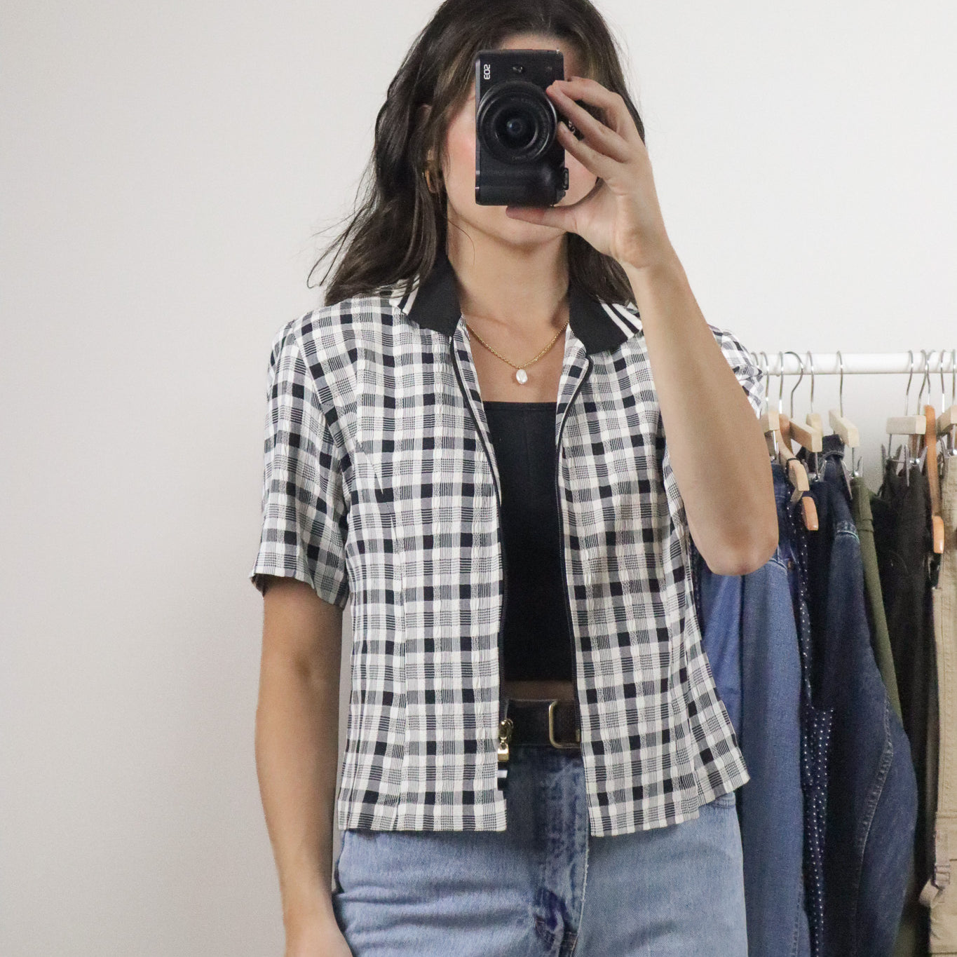 Made in Canada x Vintage x Plaid Shortsleeve Collared Zip-Up (S)