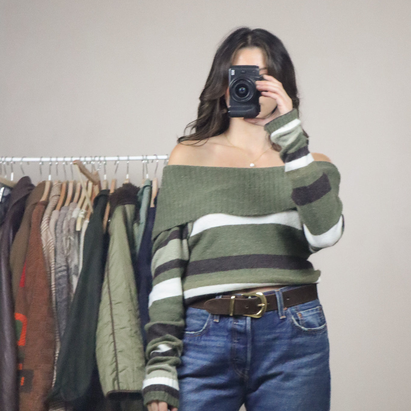 Vintage x Striped Off The Shoulder Knit (S/M)