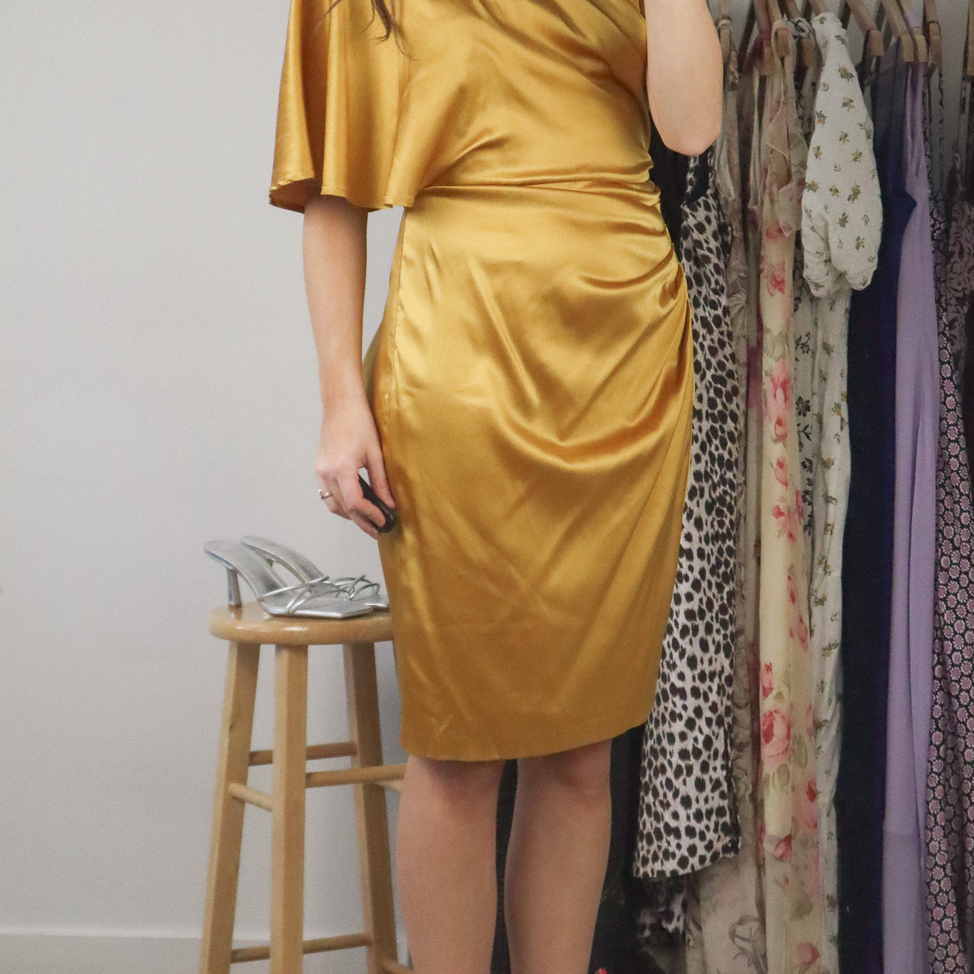 Made in Canada x Silk Blend On Shoulder Dress (M)