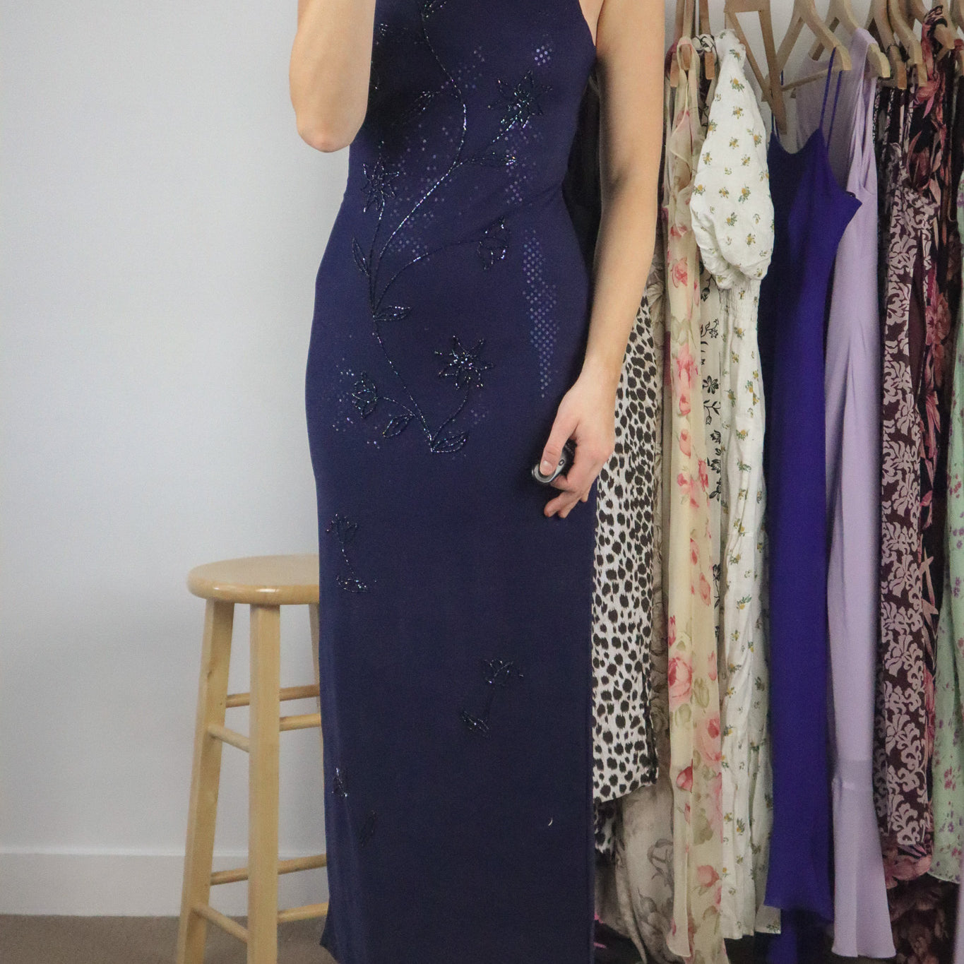 Made in USA x Vintage x Beaded & Sequence Maxi Dress (XS)