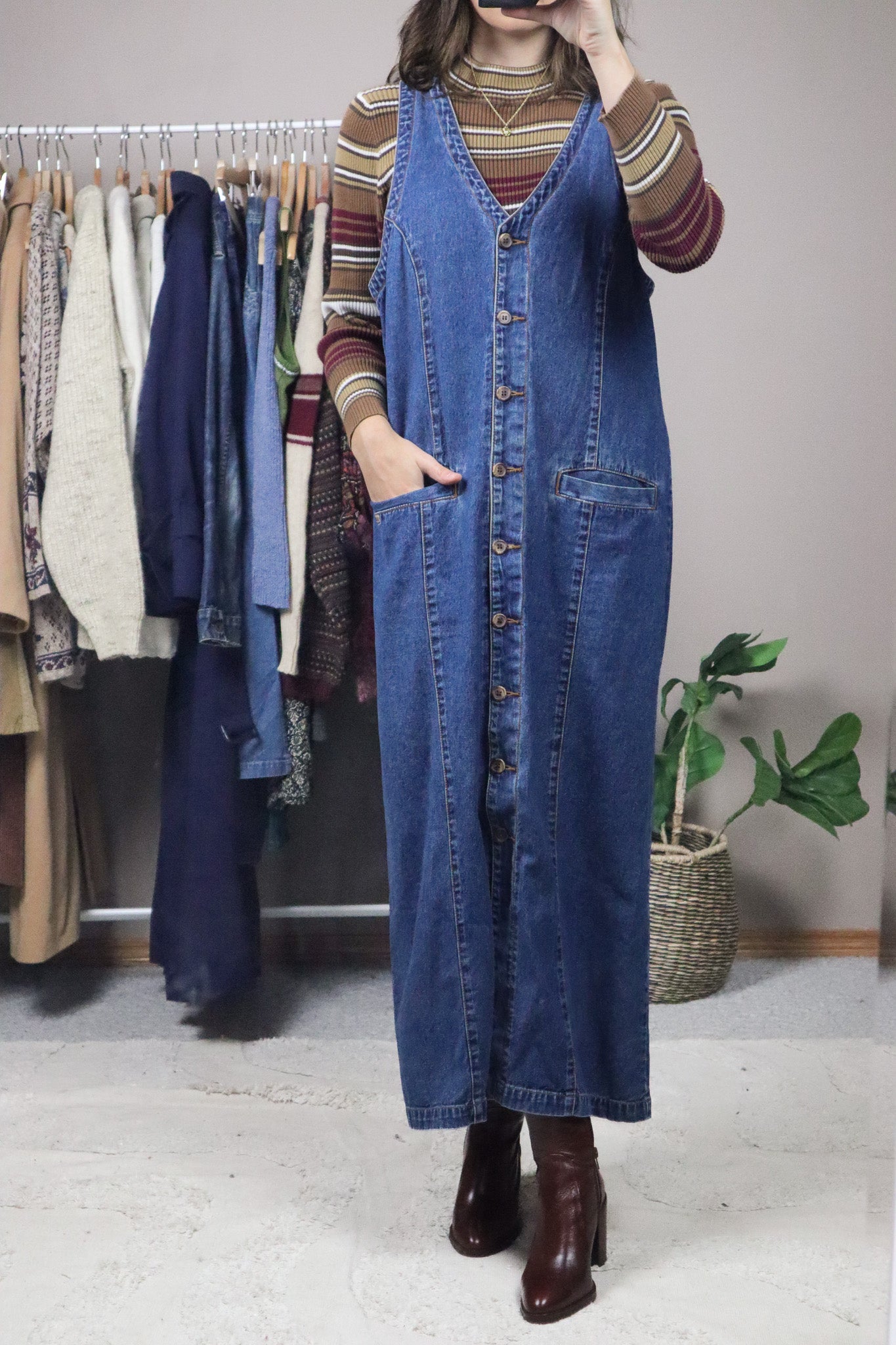 Vintage x Denim Button Up Maxi Dress (M)