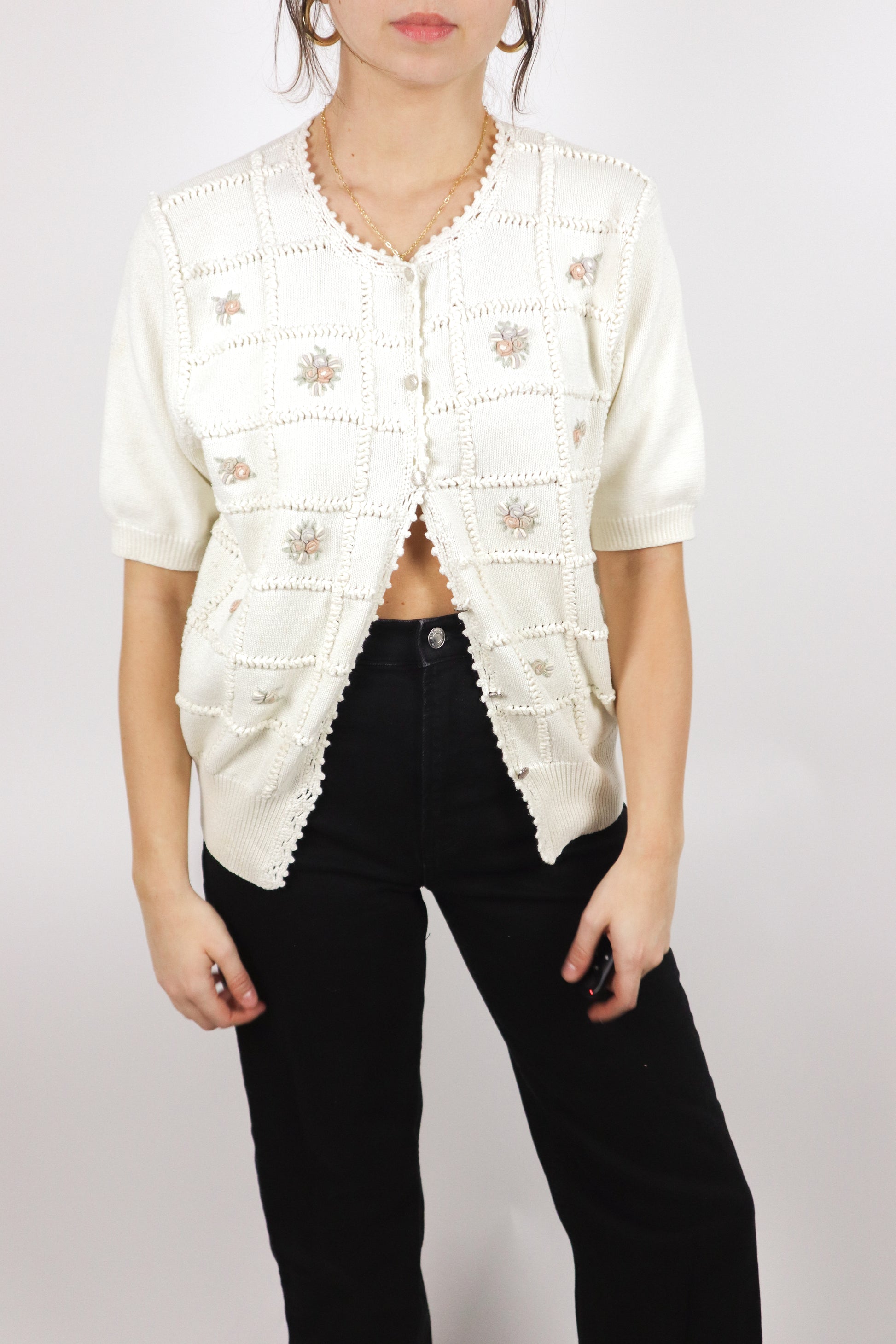 Vintage x Embroidered Short Sleeve Knit (M)