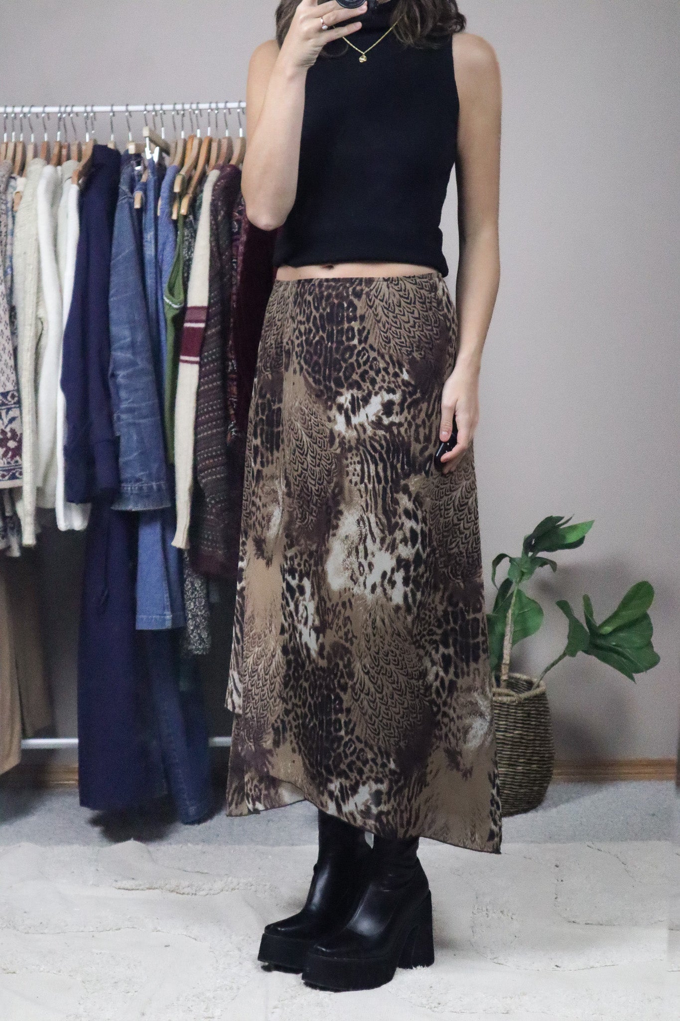 Made in Canada x Vintage x Animal Print Maxi Skirt (4-8)