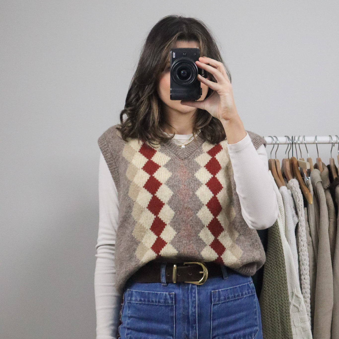 Vintage x Wool Argyle Knit Vest (L)