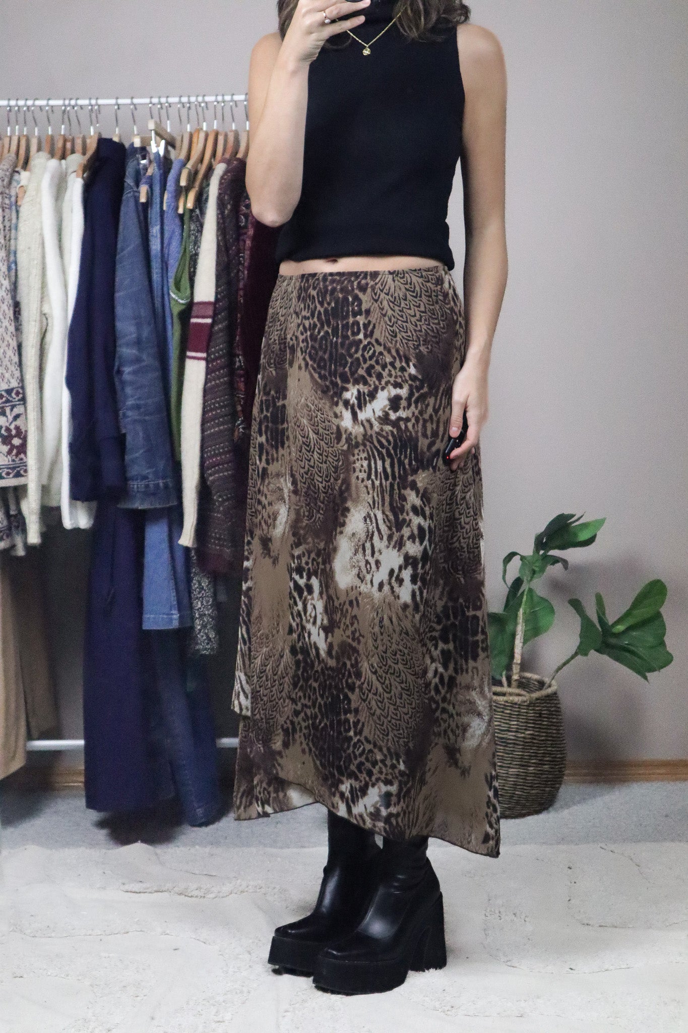 Made in Canada x Vintage x Animal Print Maxi Skirt (4-8)