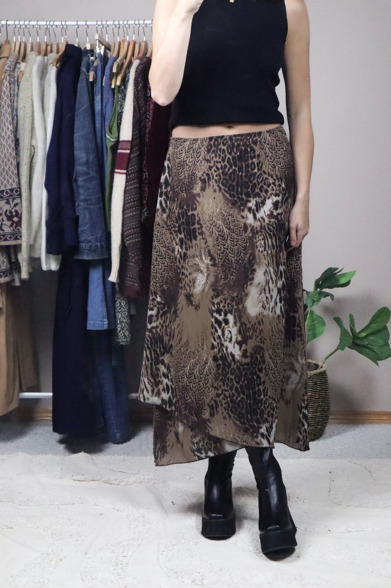 Made in Canada x Vintage x Animal Print Maxi Skirt (4-8)