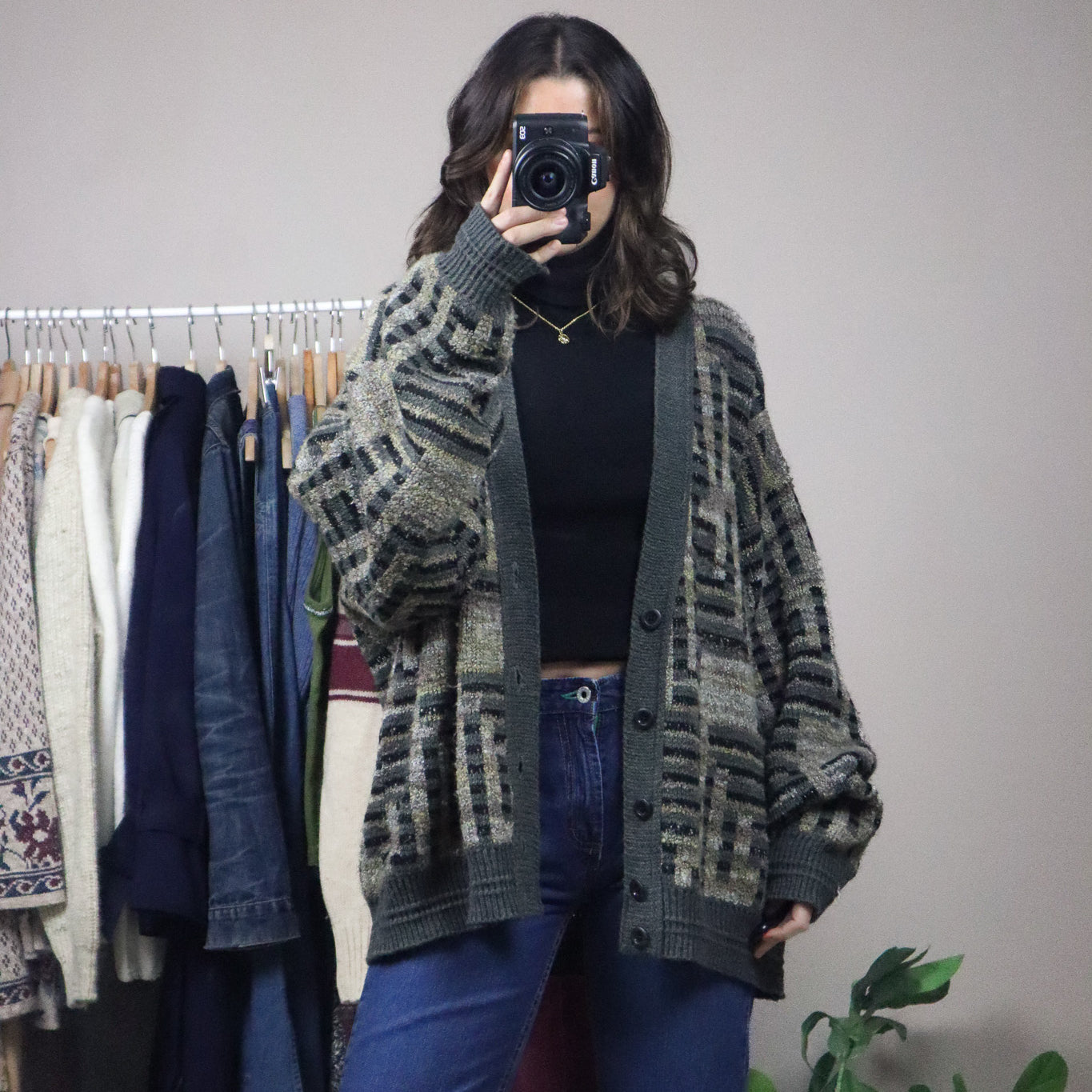 Made in Canada x Vintage x Wool & Mohair Blend Pattered Cardigan (L-XXXL)