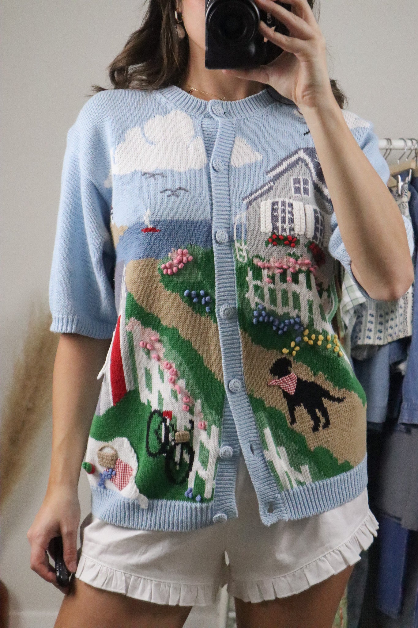 Vintage x Hand Embroidered 3D Graphic Short Sleeve Knit (M)