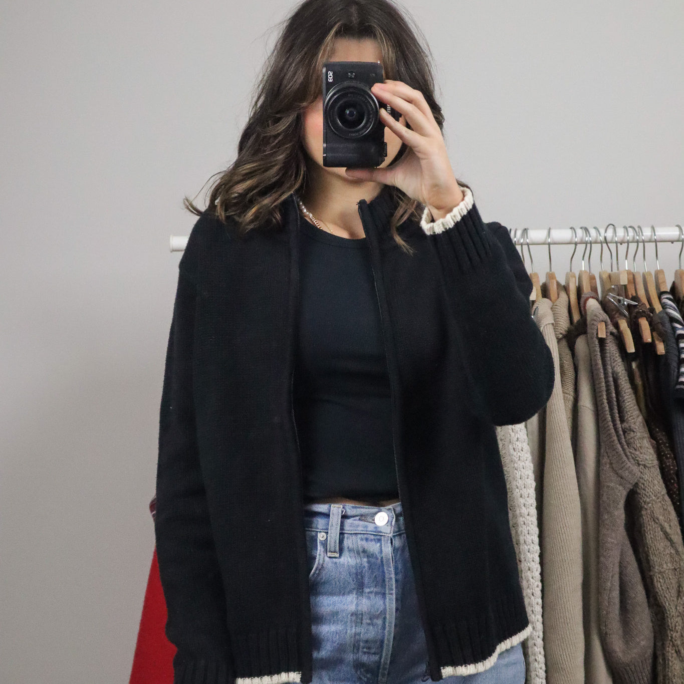 Vintage x Cotton Contrast Knit Zip-Up (L)