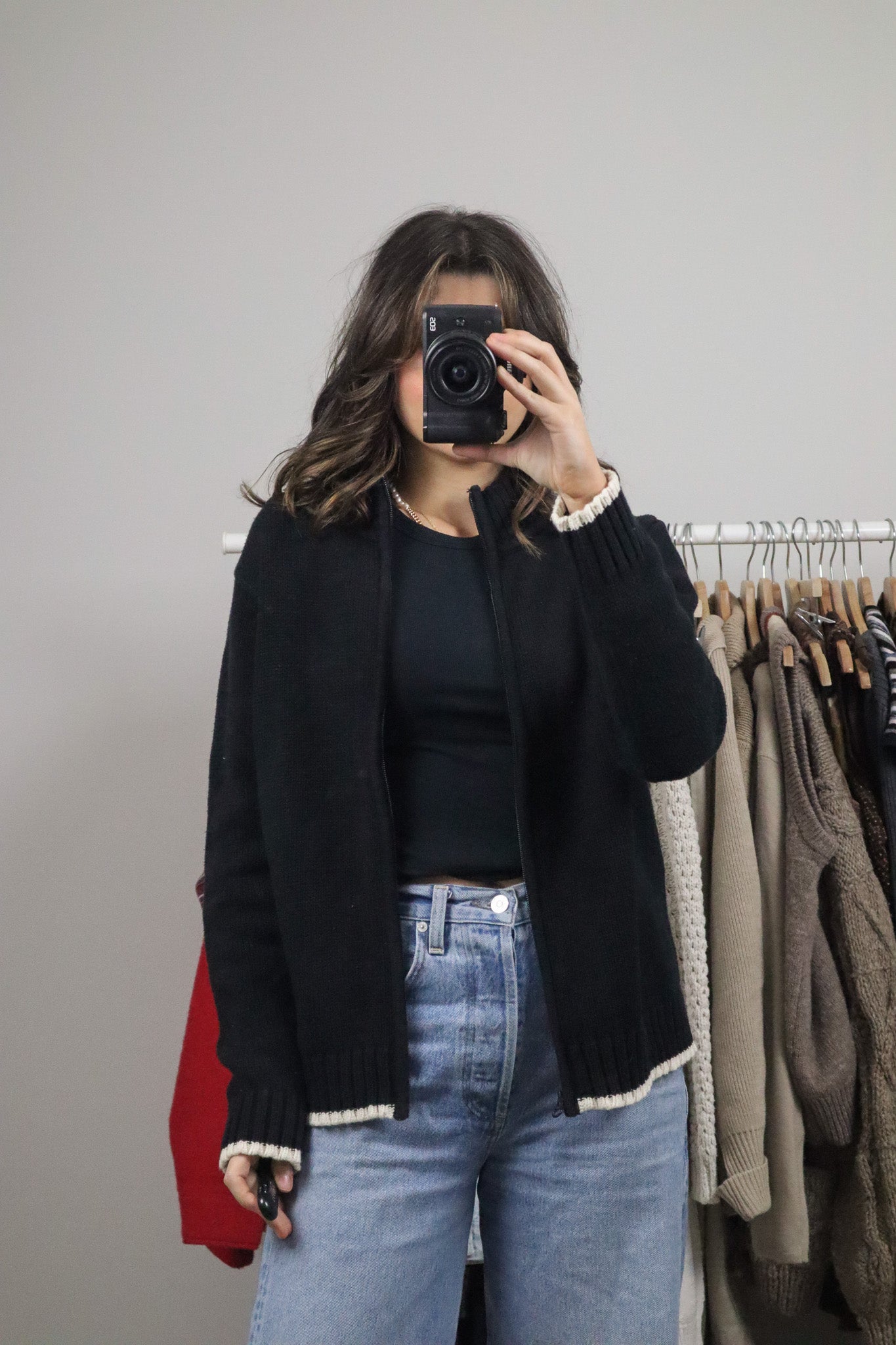 Vintage x Cotton Contrast Knit Zip-Up (L)
