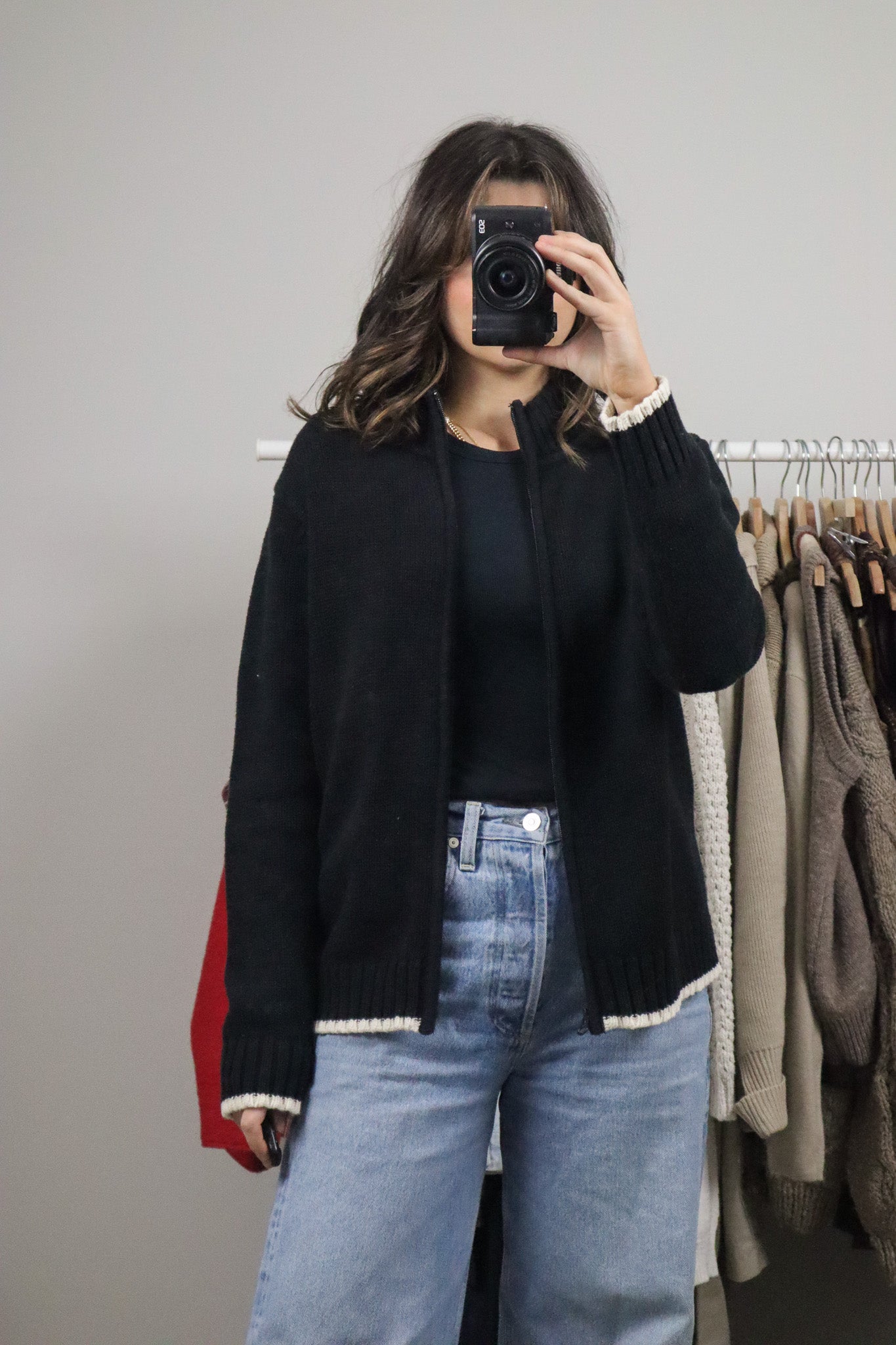 Vintage x Cotton Contrast Knit Zip-Up (L)