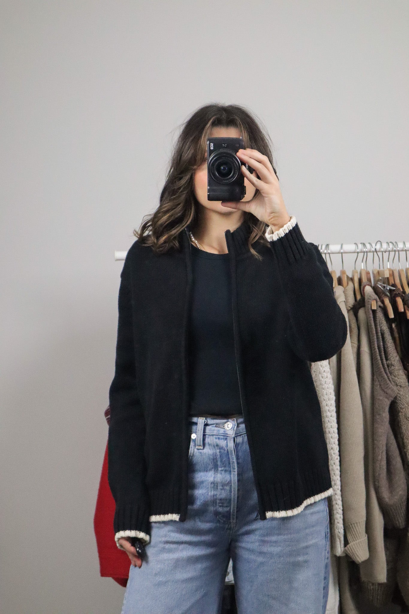 Vintage x Cotton Contrast Knit Zip-Up (L)