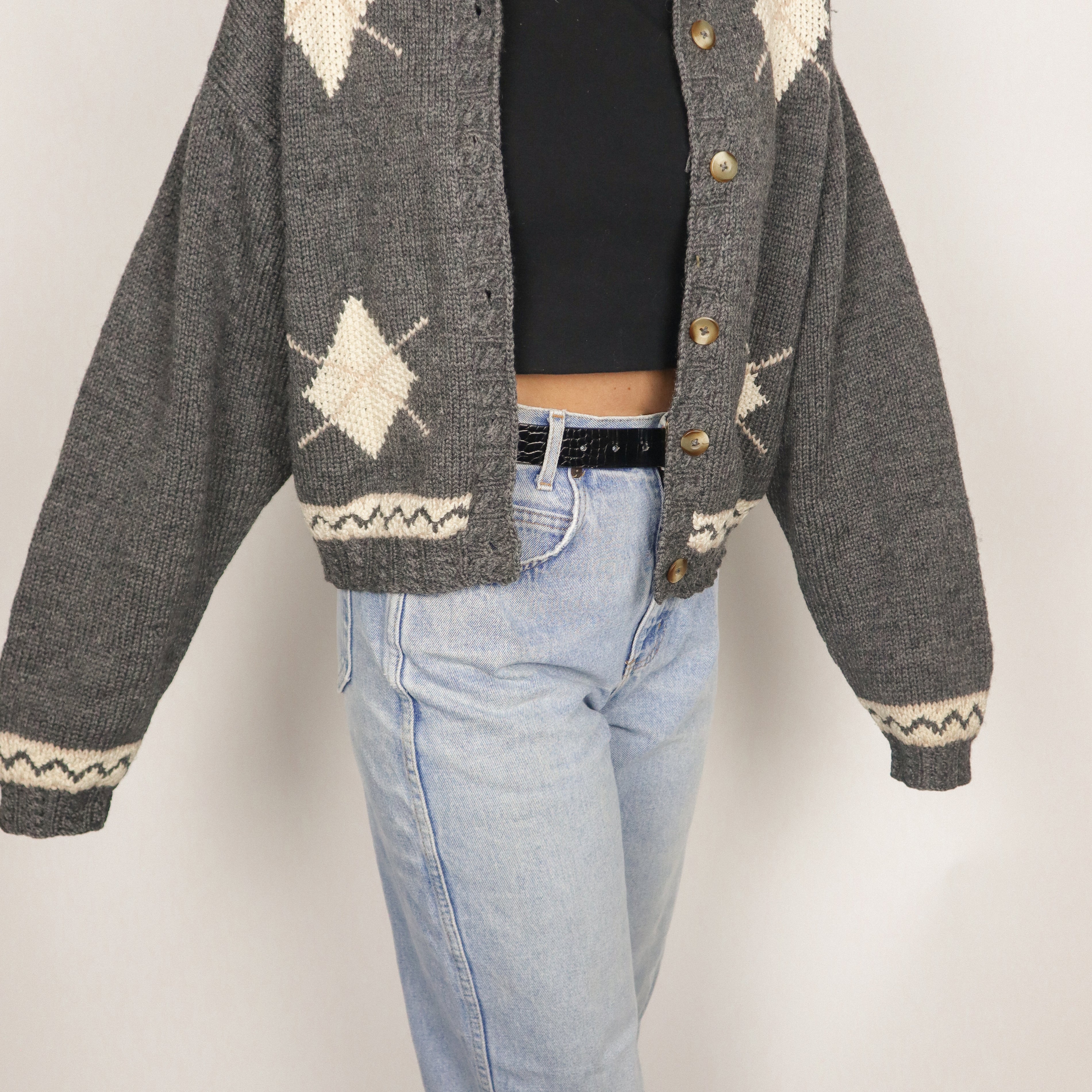Vintage x Wool Argyle Cropped Cardigan (S/M)