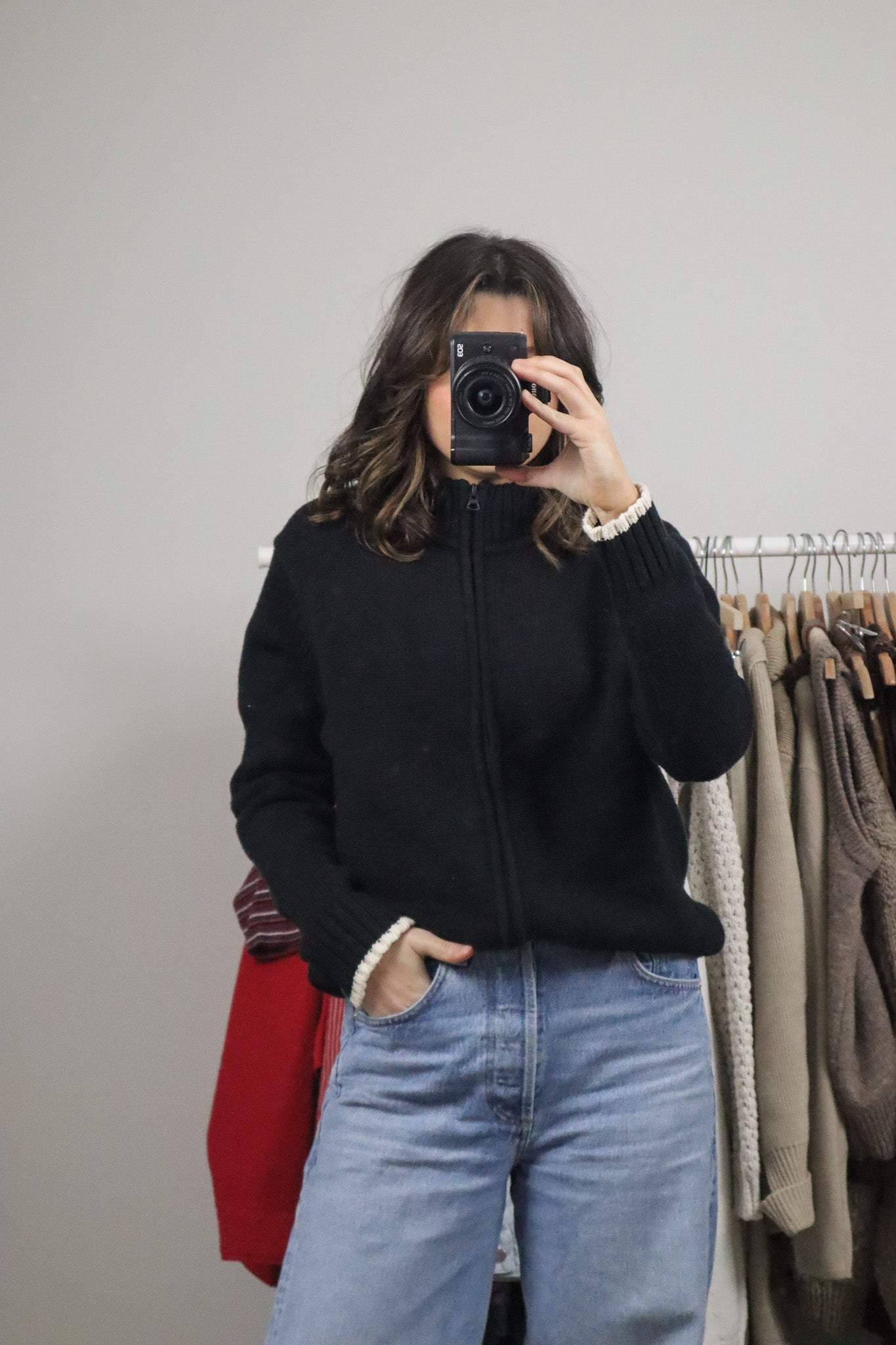 Vintage x Cotton Contrast Knit Zip-Up (L)