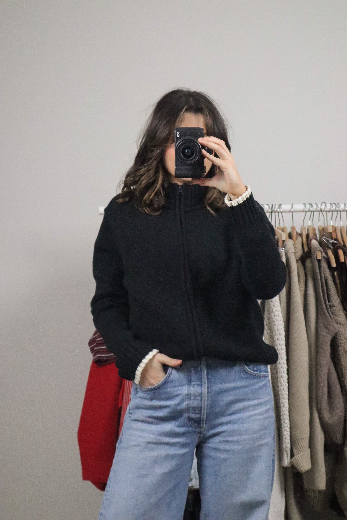 Vintage x Cotton Contrast Knit Zip-Up (L)