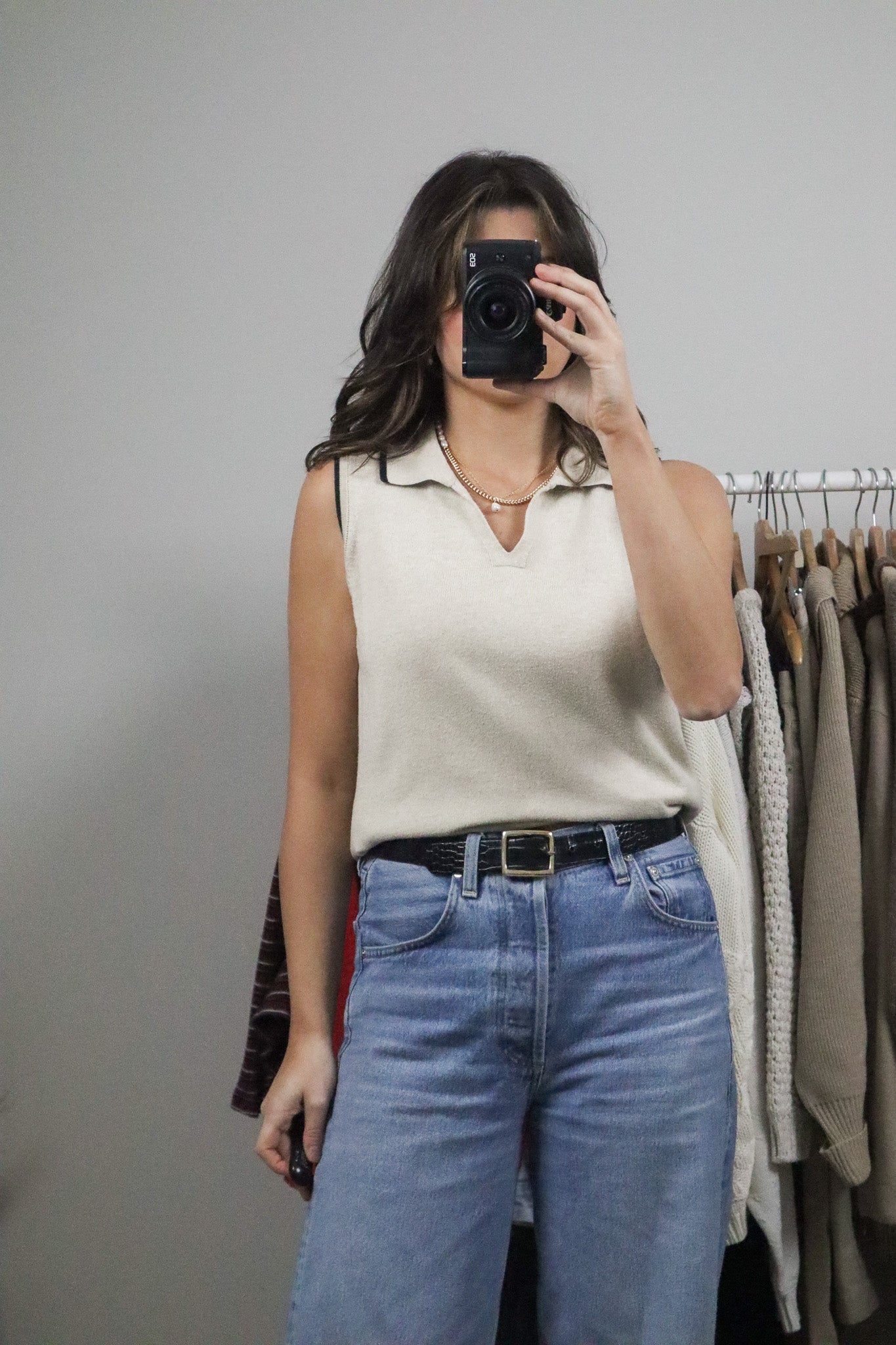 Made in Canada x Vintage x Collared Contrast Knit Tank (S)