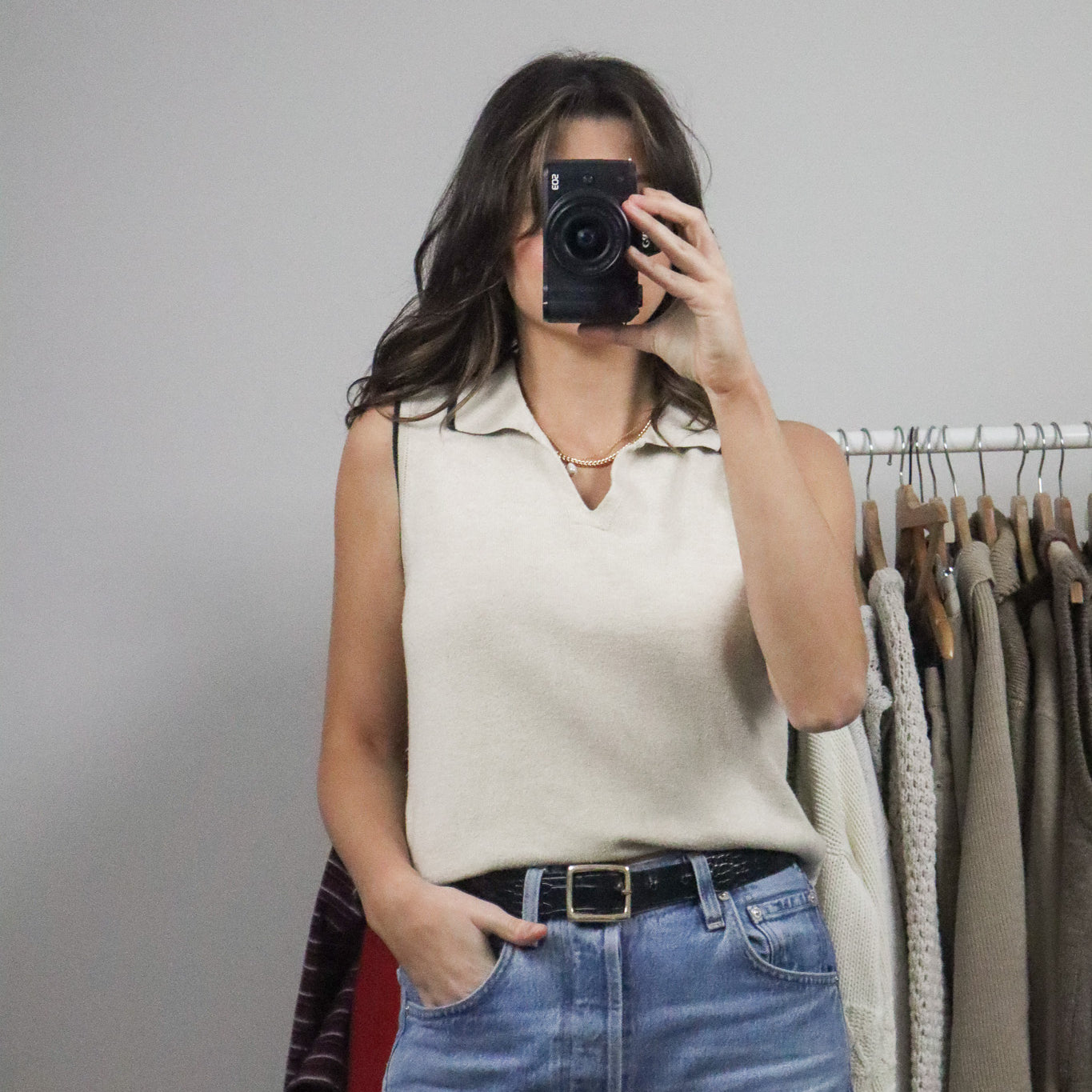 Made in Canada x Vintage x Collared Contrast Knit Tank (S)
