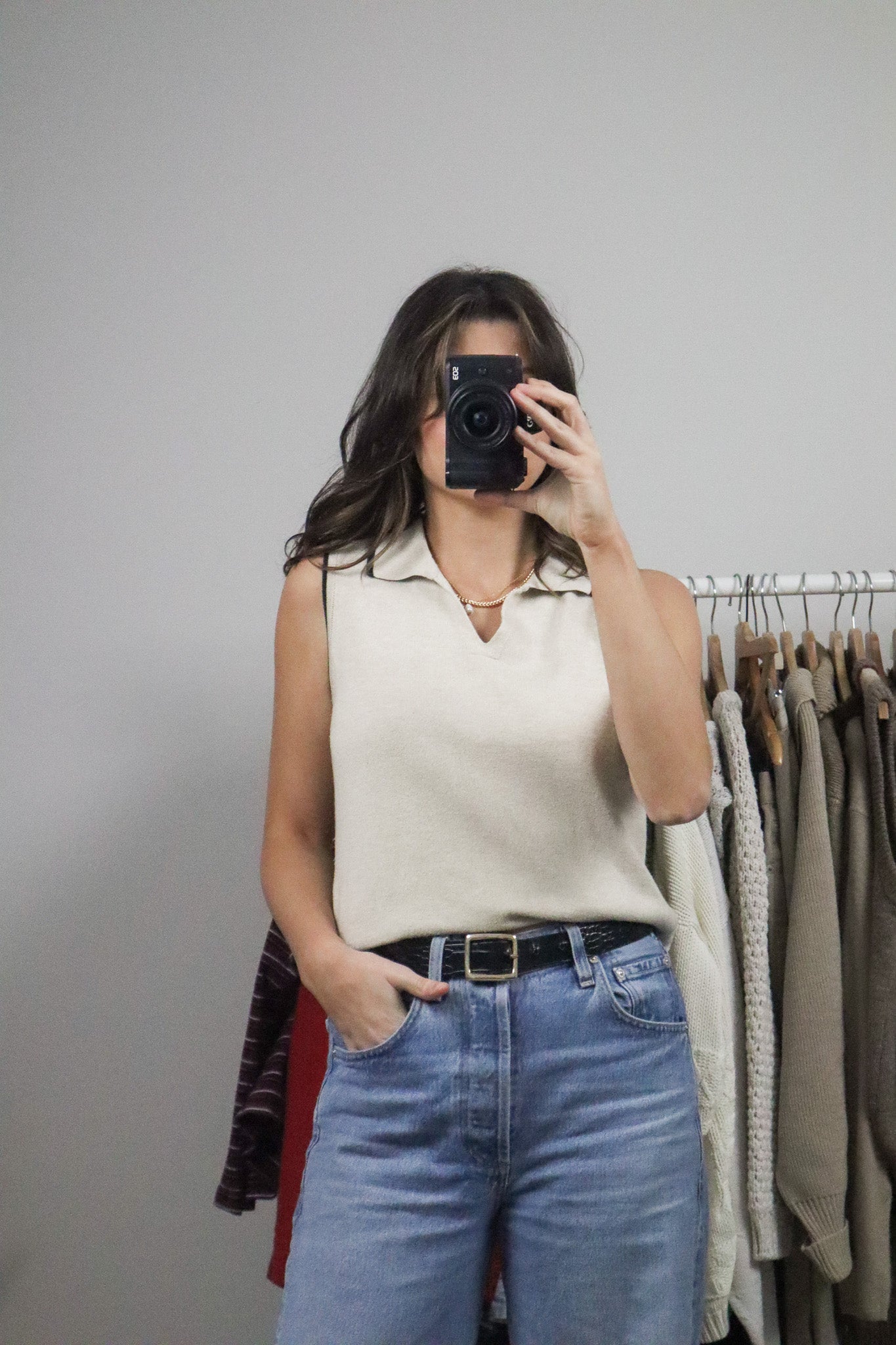 Made in Canada x Vintage x Collared Contrast Knit Tank (S)