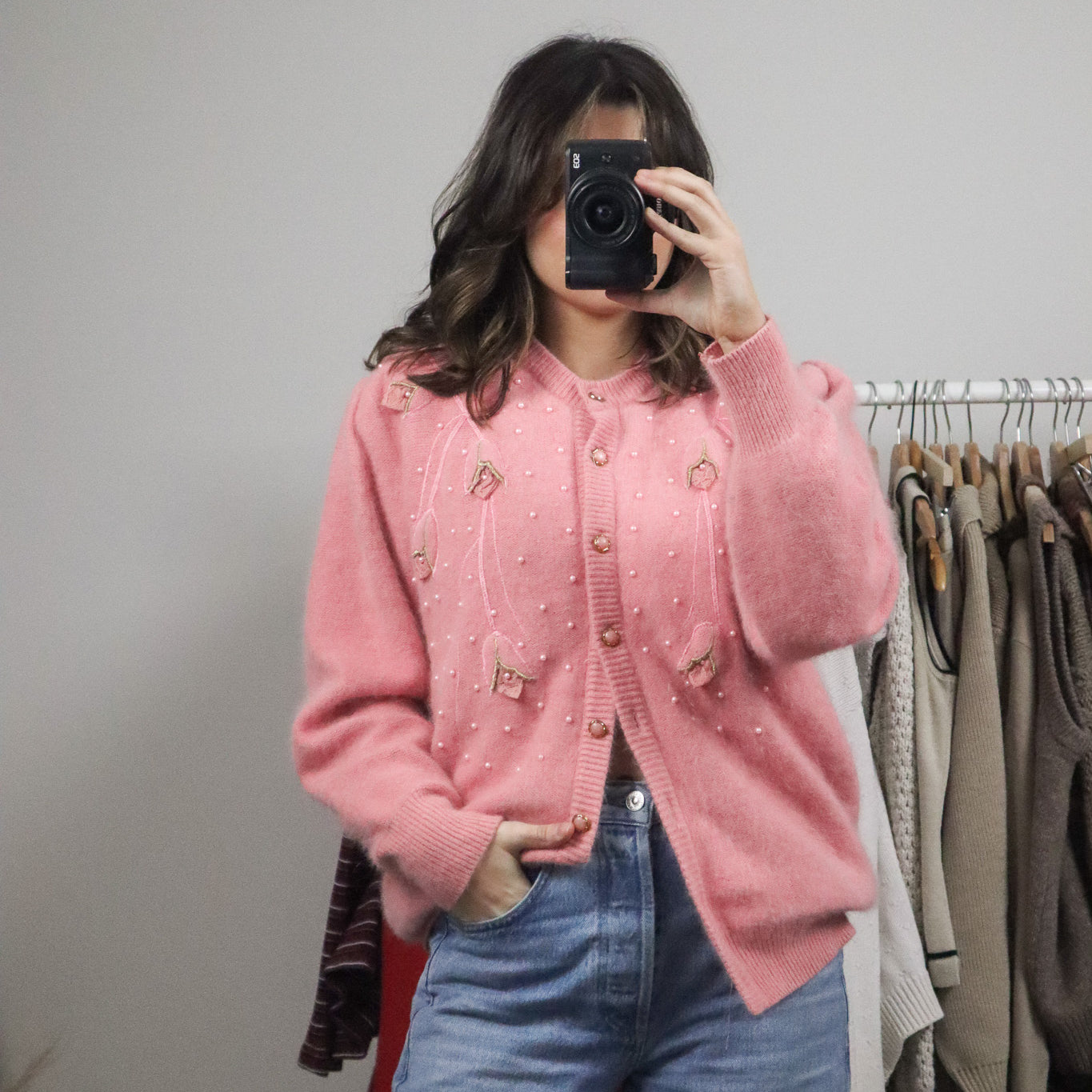 Made in Korea x Vintage x Angora & Wool Blend Beaded Cardigan (M)