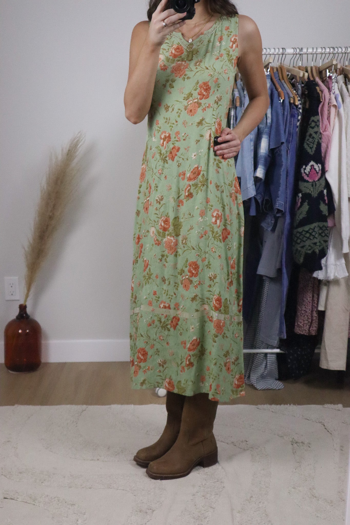 Vintage x April Cornell Floral Beaded Maxi Dress (S)